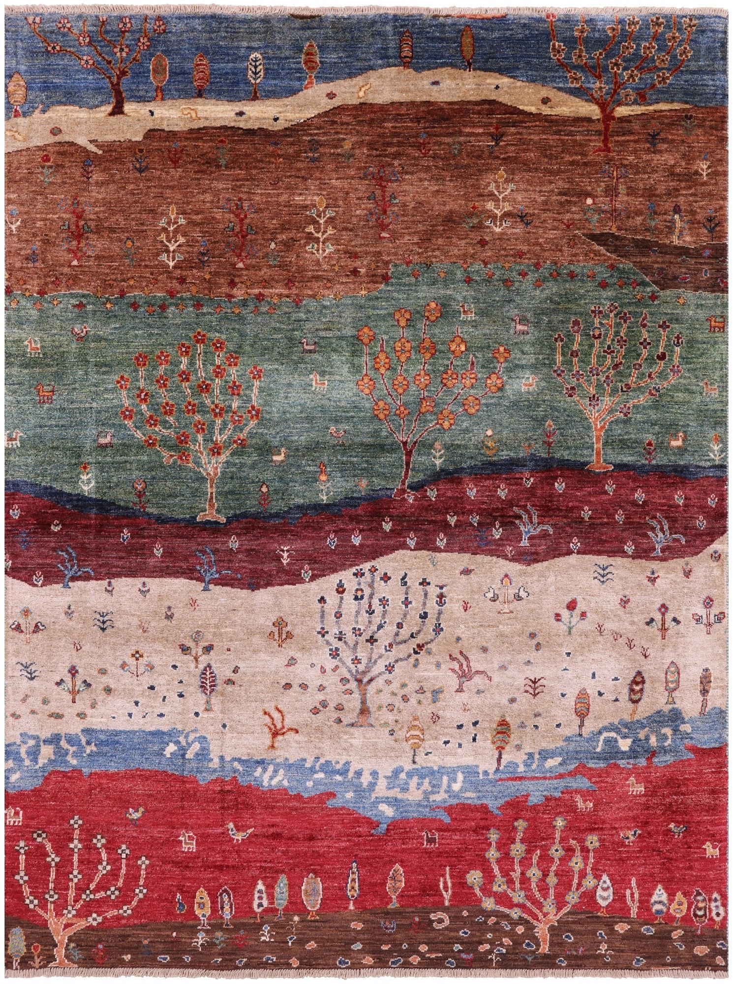 Tribal Persian Gabbeh Hand Knotted Wool Rug - 5' 1" X 6' 10" - Golden Nile
