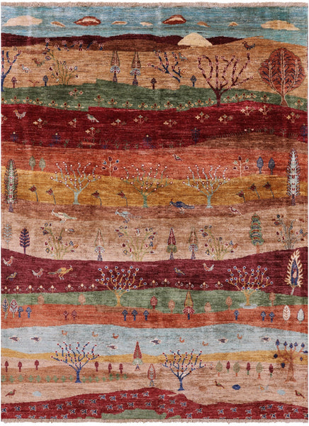 Tribal Persian Gabbeh Hand Knotted Wool Rug - 5' 2" X 6' 9" - Golden Nile