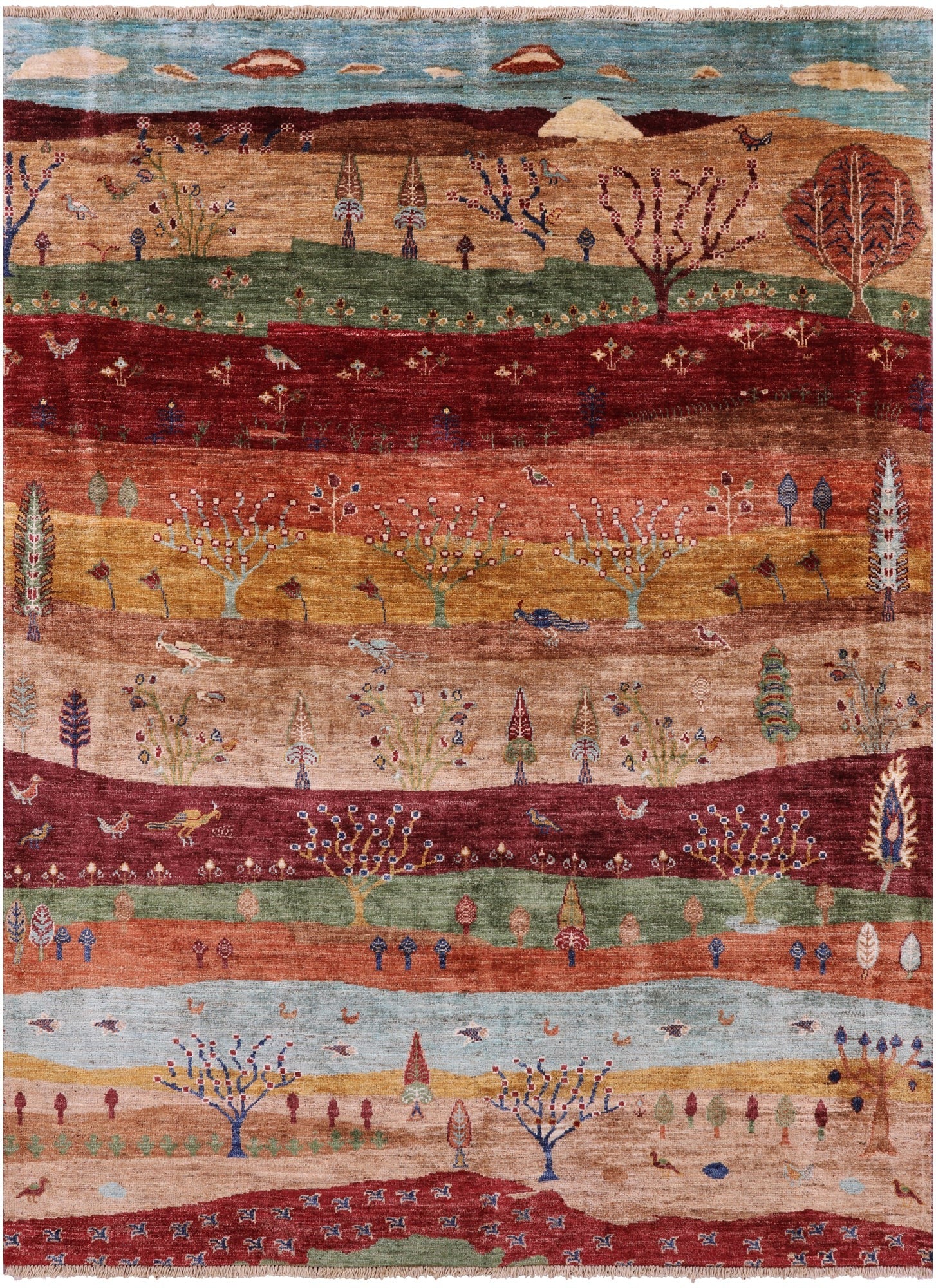 Tribal Persian Gabbeh Hand Knotted Wool Rug - 5' 2" X 6' 9" - Golden Nile