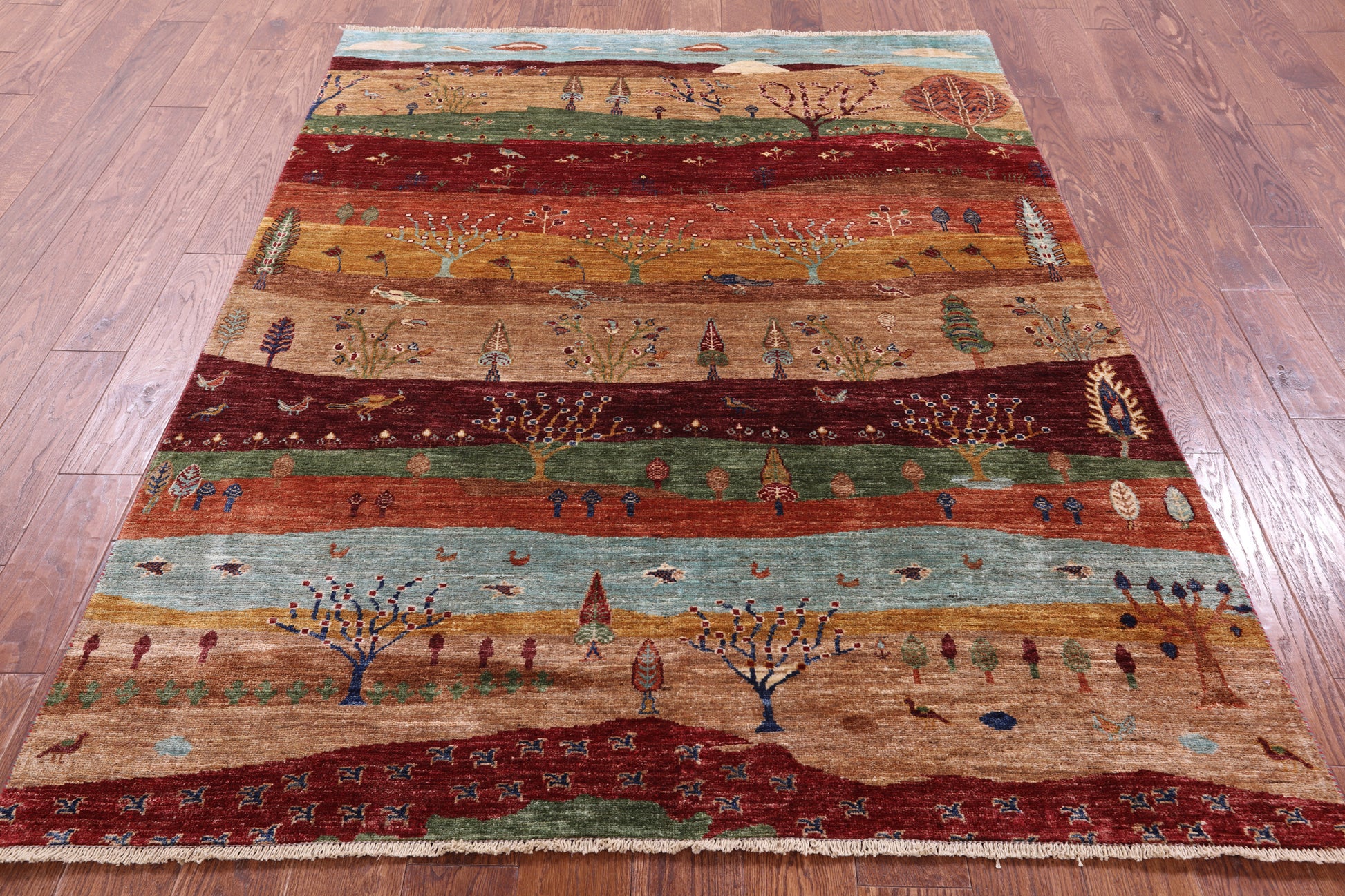 Tribal Persian Gabbeh Hand Knotted Wool Rug - 5' 2" X 6' 9" - Golden Nile