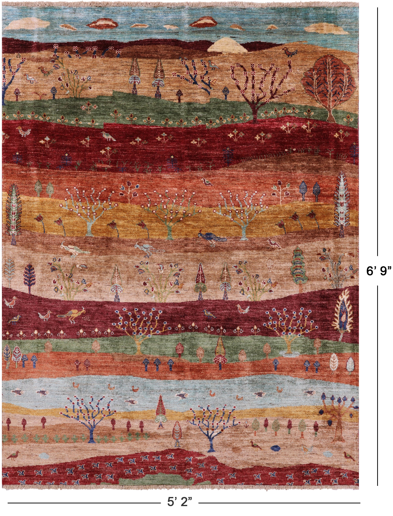 Tribal Persian Gabbeh Hand Knotted Wool Rug - 5' 2" X 6' 9" - Golden Nile