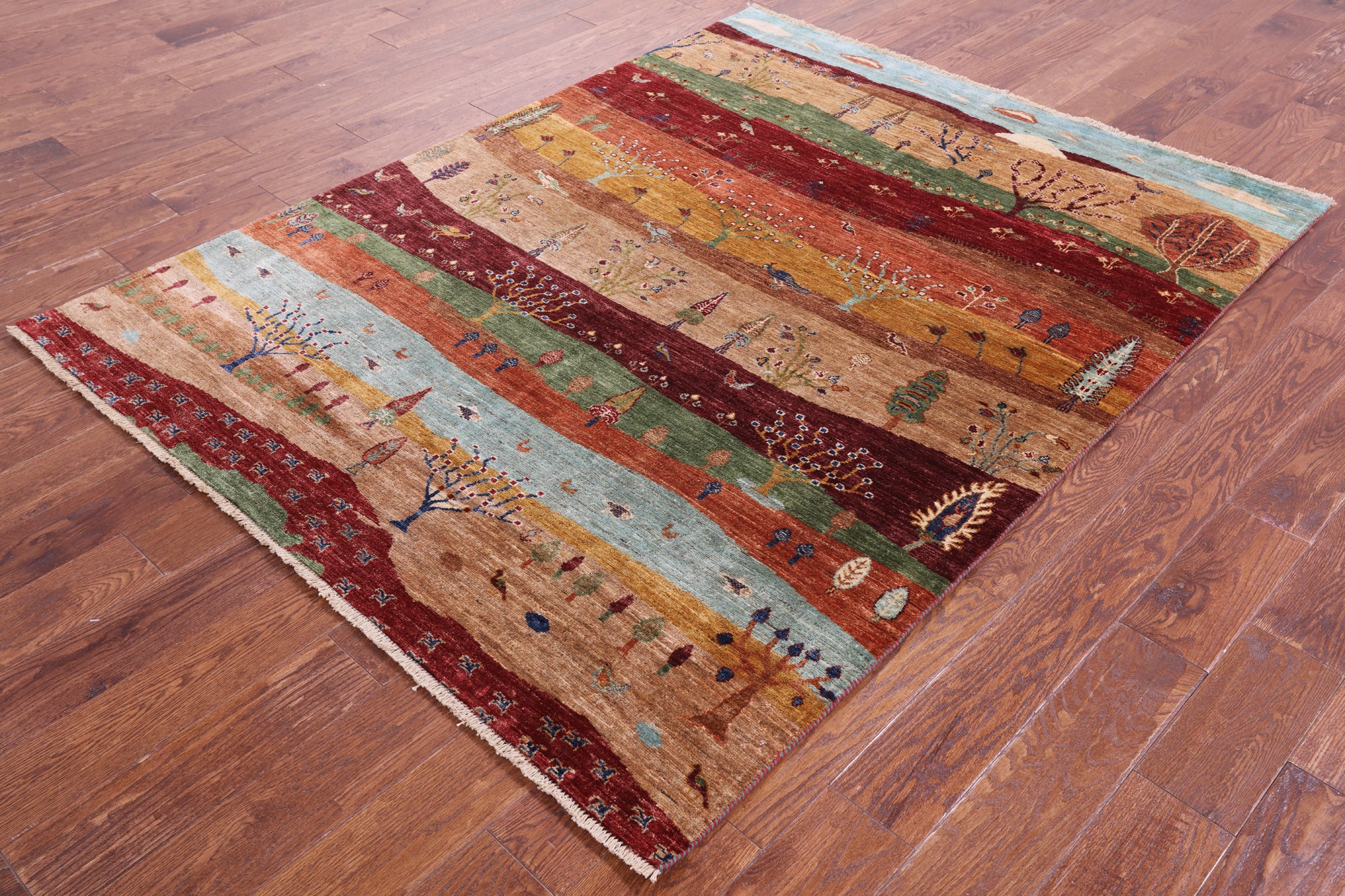 Tribal Persian Gabbeh Hand Knotted Wool Rug - 5' 2" X 6' 9" - Golden Nile