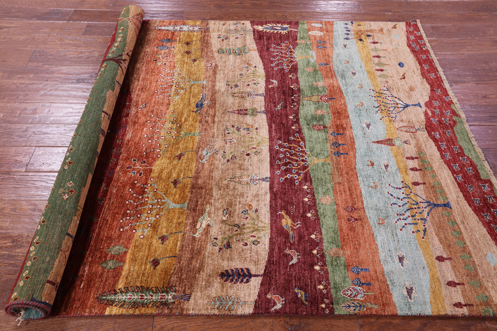 Tribal Persian Gabbeh Hand Knotted Wool Rug - 5' 2" X 6' 9" - Golden Nile