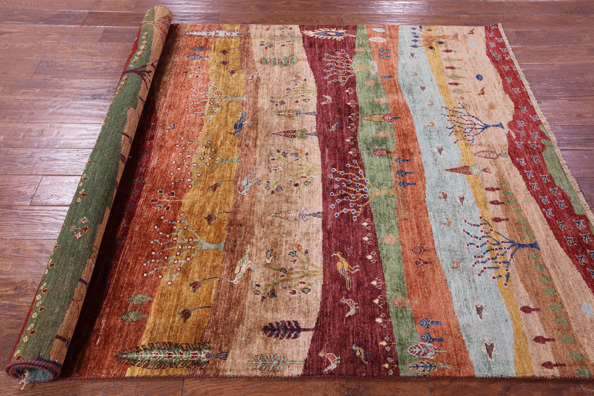Tribal Persian Gabbeh Hand Knotted Wool Rug - 5' 2" X 6' 9" - Golden Nile