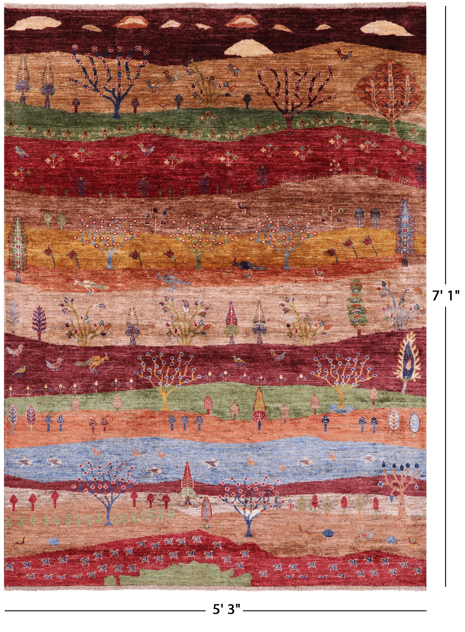 Tribal Persian Gabbeh Hand Knotted Wool Rug - 5' 3" X 7' 1" - Golden Nile