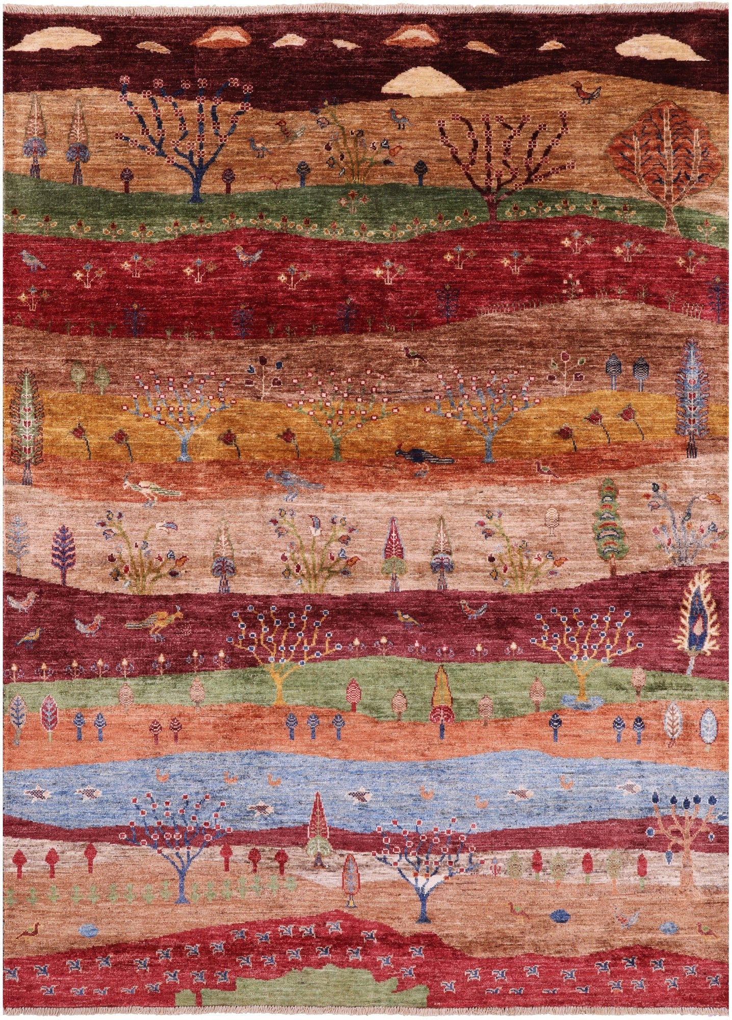 Tribal Persian Gabbeh Hand Knotted Wool Rug - 5' 3" X 7' 1" - Golden Nile