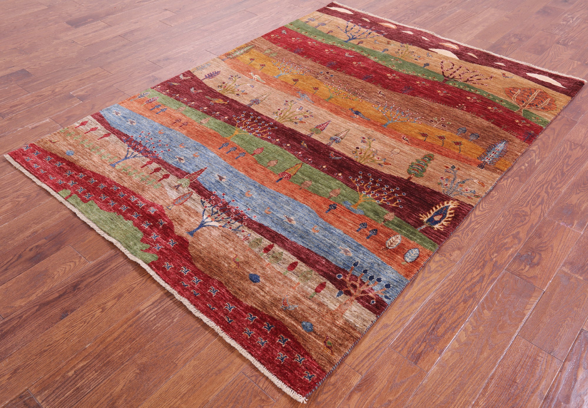 Tribal Persian Gabbeh Hand Knotted Wool Rug - 5' 3" X 7' 1" - Golden Nile