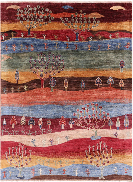 Tribal Persian Gabbeh Handmade Wool Rug - 5' 1" X 6' 8" - Golden Nile