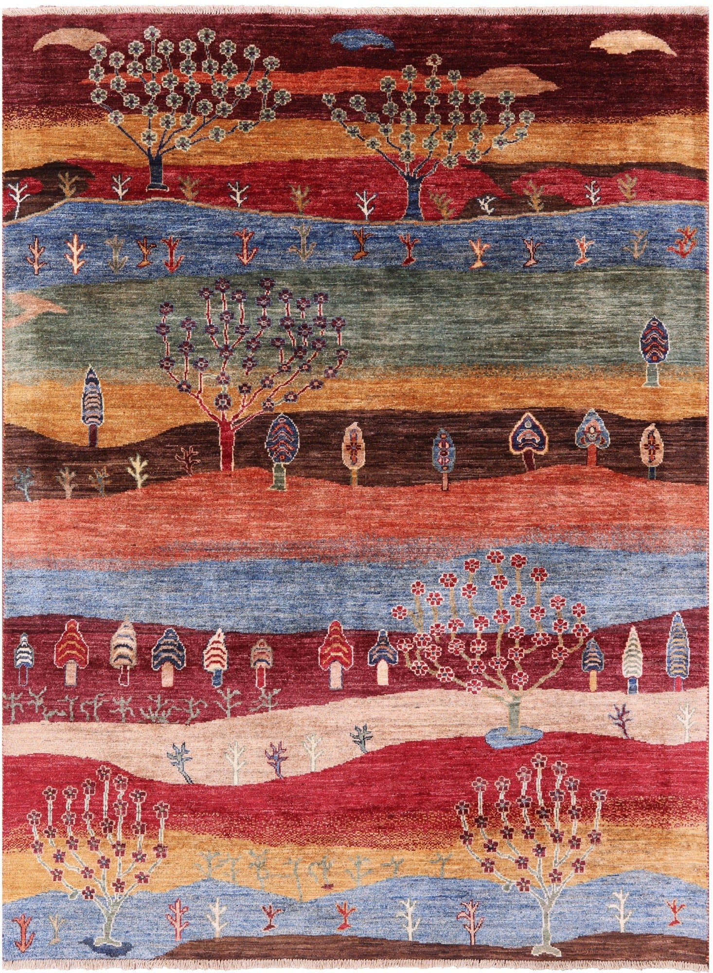 Tribal Persian Gabbeh Handmade Wool Rug - 5' 1" X 6' 8" - Golden Nile