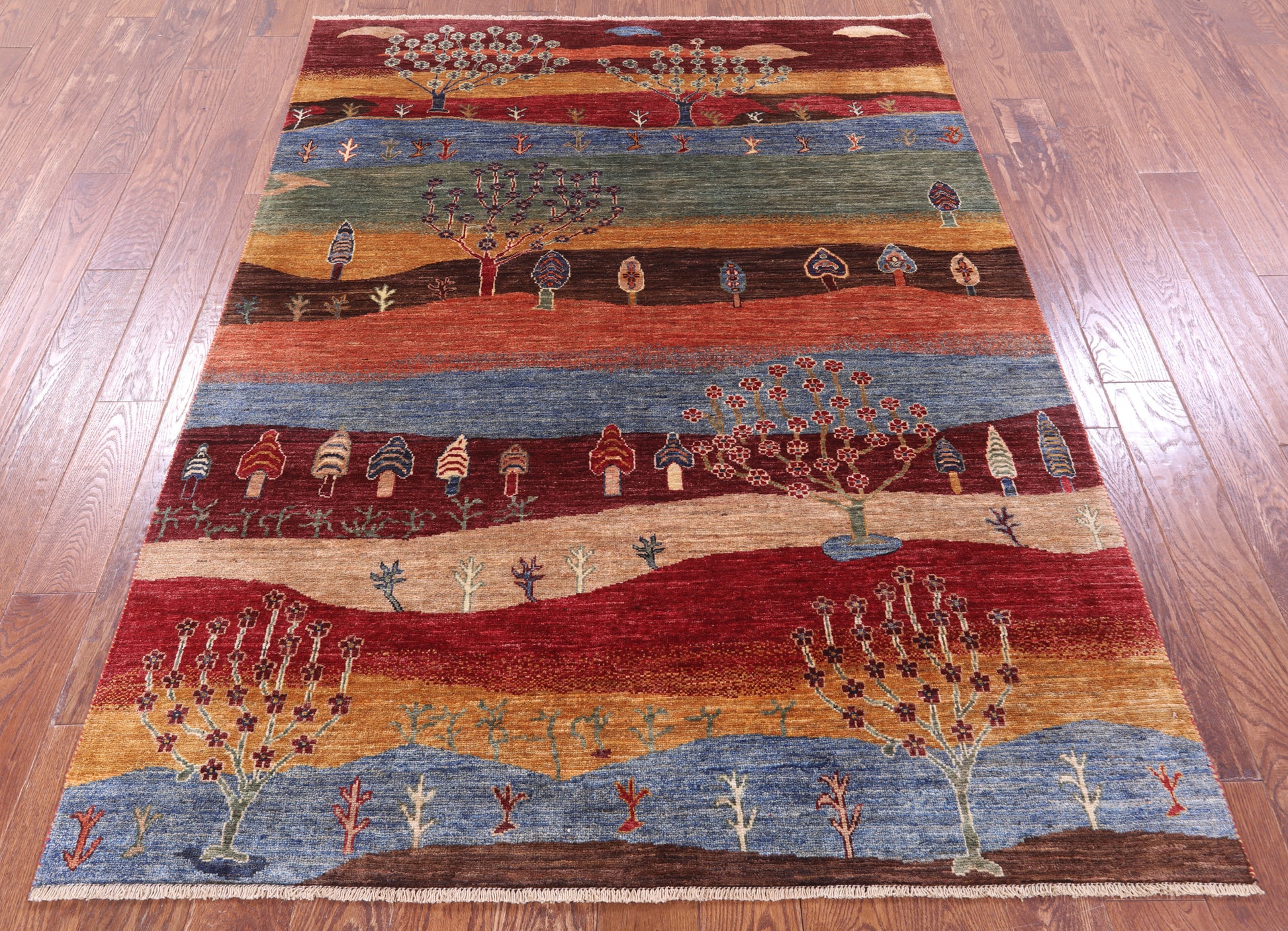 Tribal Persian Gabbeh Handmade Wool Rug - 5' 1" X 6' 8" - Golden Nile