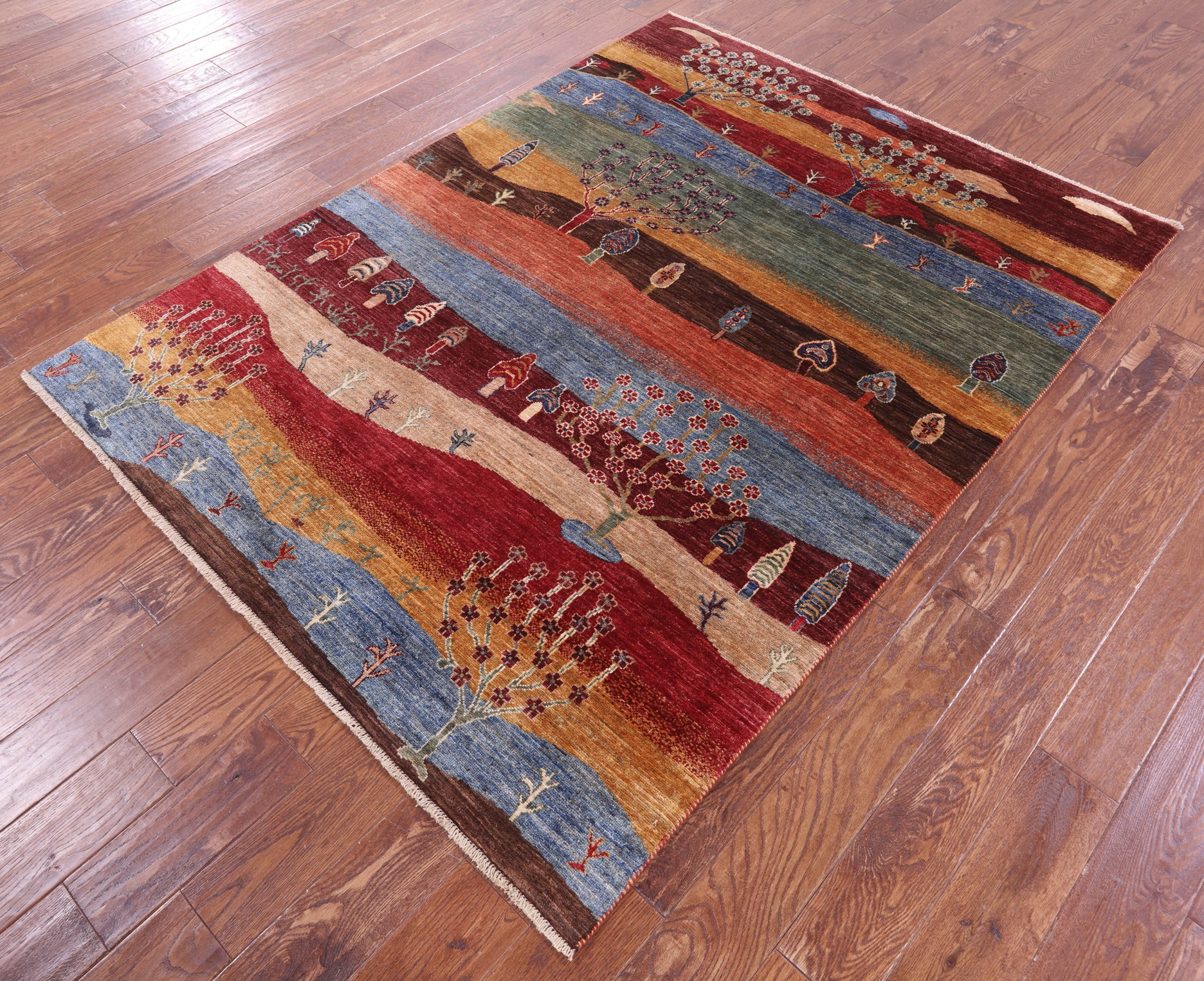 Tribal Persian Gabbeh Handmade Wool Rug - 5' 1" X 6' 8" - Golden Nile
