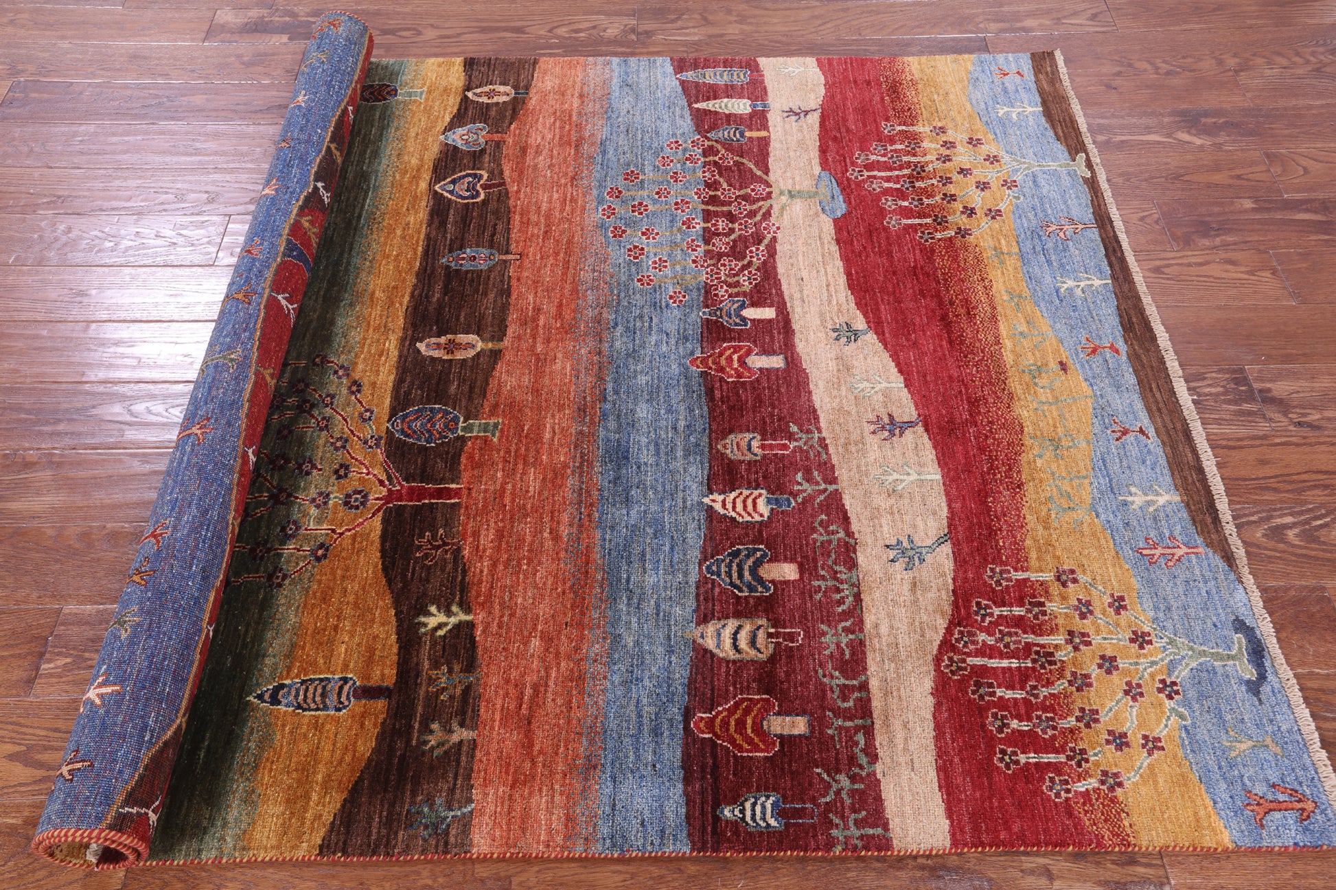 Tribal Persian Gabbeh Handmade Wool Rug - 5' 1" X 6' 8" - Golden Nile