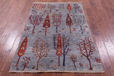 Grey Tribal Persian Gabbeh Hand Knotted Wool Rug - 3' 10" X 5' 9" - Golden Nile