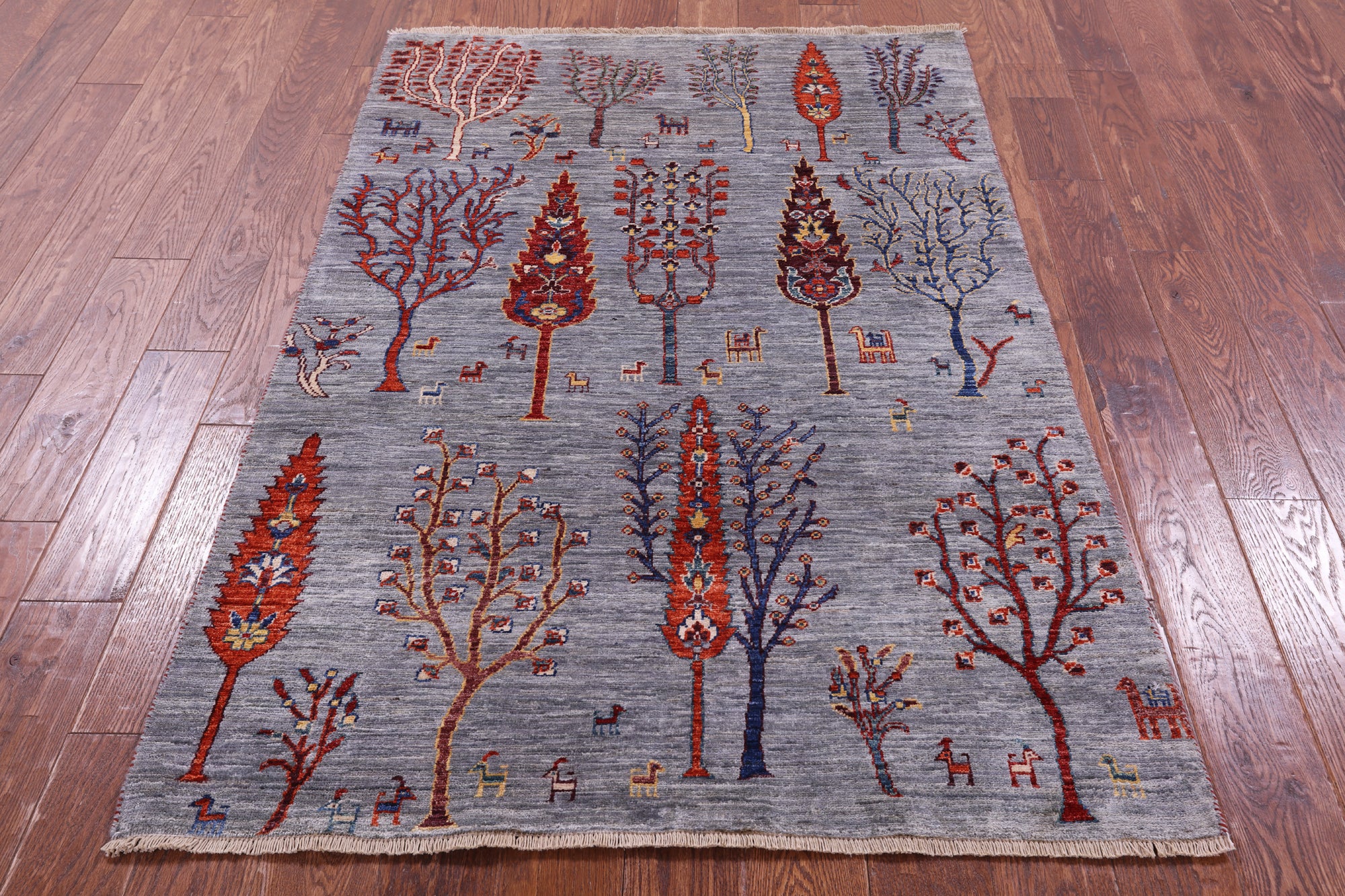Grey Tribal Persian Gabbeh Hand Knotted Wool Rug - 3' 10" X 5' 9" - Golden Nile