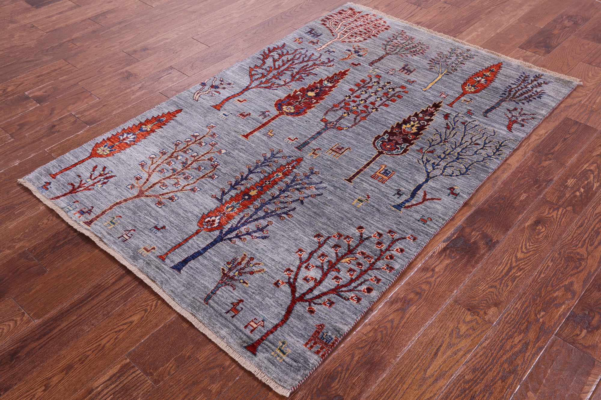 Grey Tribal Persian Gabbeh Hand Knotted Wool Rug - 3' 10" X 5' 9" - Golden Nile