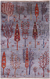 Grey Tribal Persian Gabbeh Hand Knotted Wool Rug - 3' 10" X 5' 9" - Golden Nile
