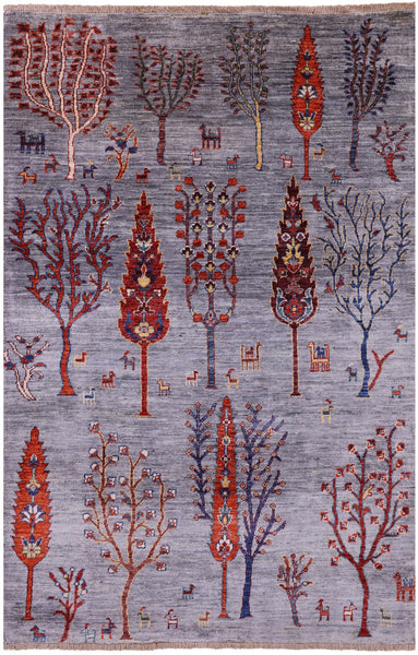 Grey Tribal Persian Gabbeh Hand Knotted Wool Rug - 3' 10" X 5' 9" - Golden Nile