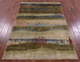 Tribal Persian Gabbeh Hand Knotted Wool Rug - 4' 0" X 5' 10" - Golden Nile