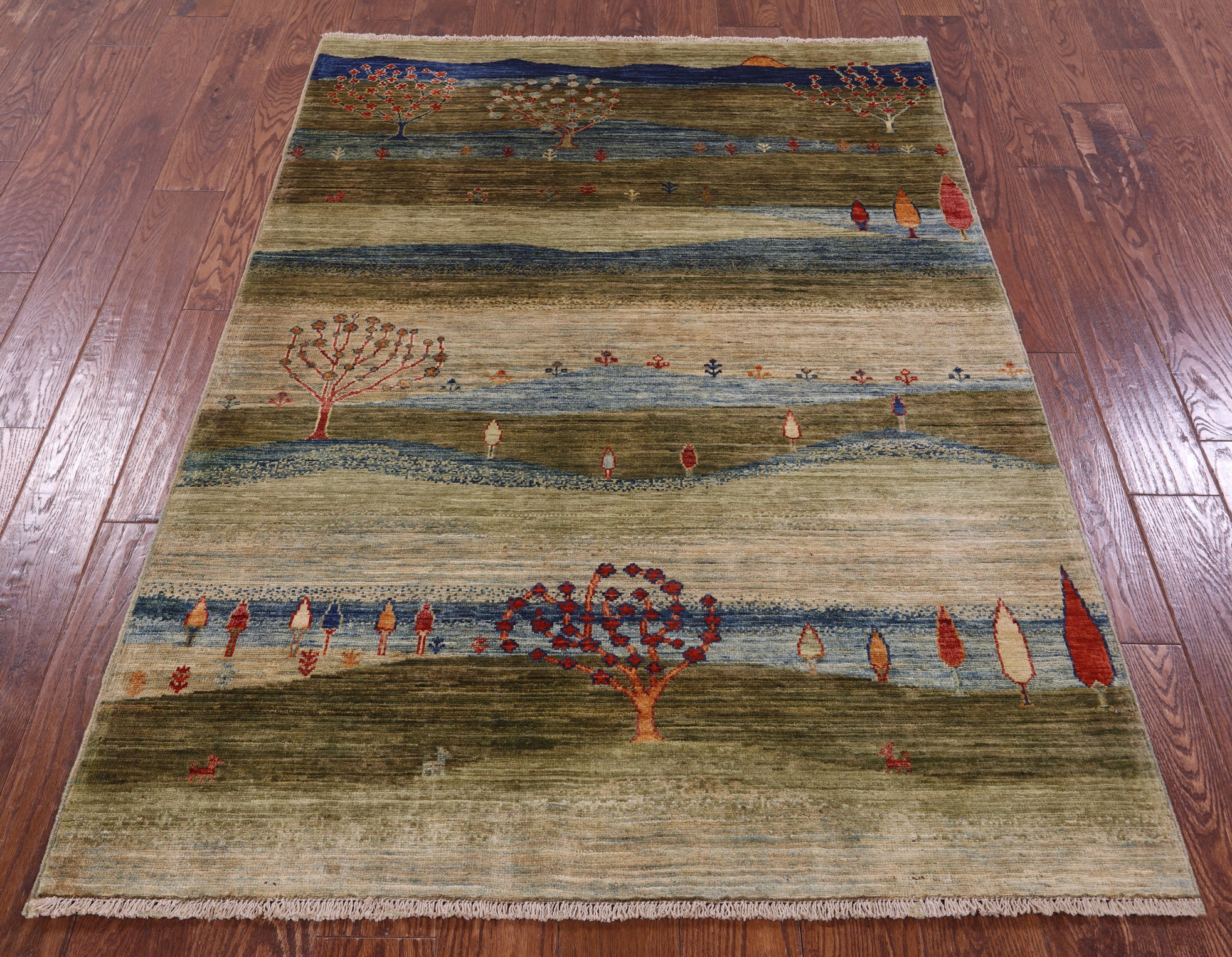 Tribal Persian Gabbeh Hand Knotted Wool Rug - 4' 0" X 5' 10" - Golden Nile