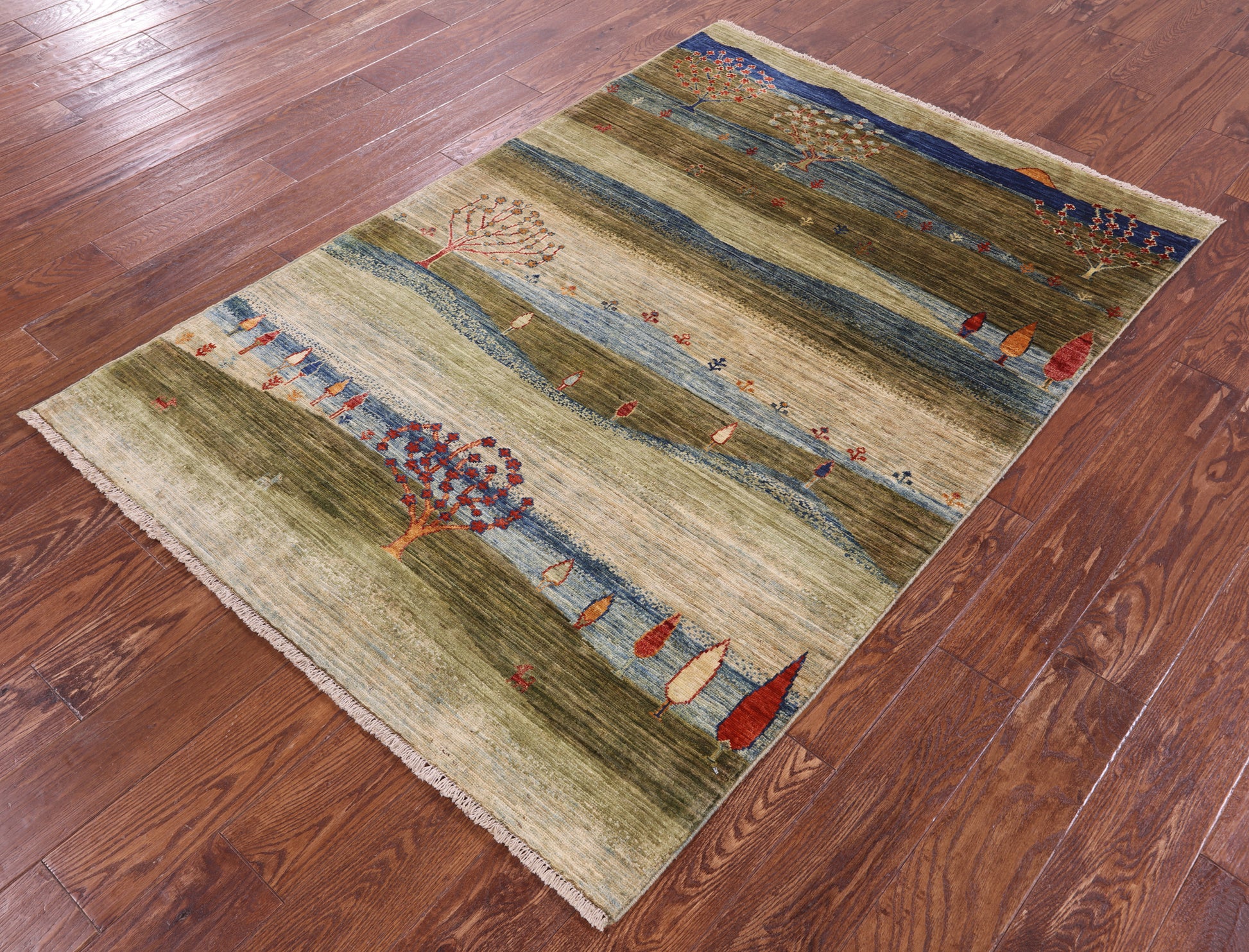 Tribal Persian Gabbeh Hand Knotted Wool Rug - 4' 0" X 5' 10" - Golden Nile