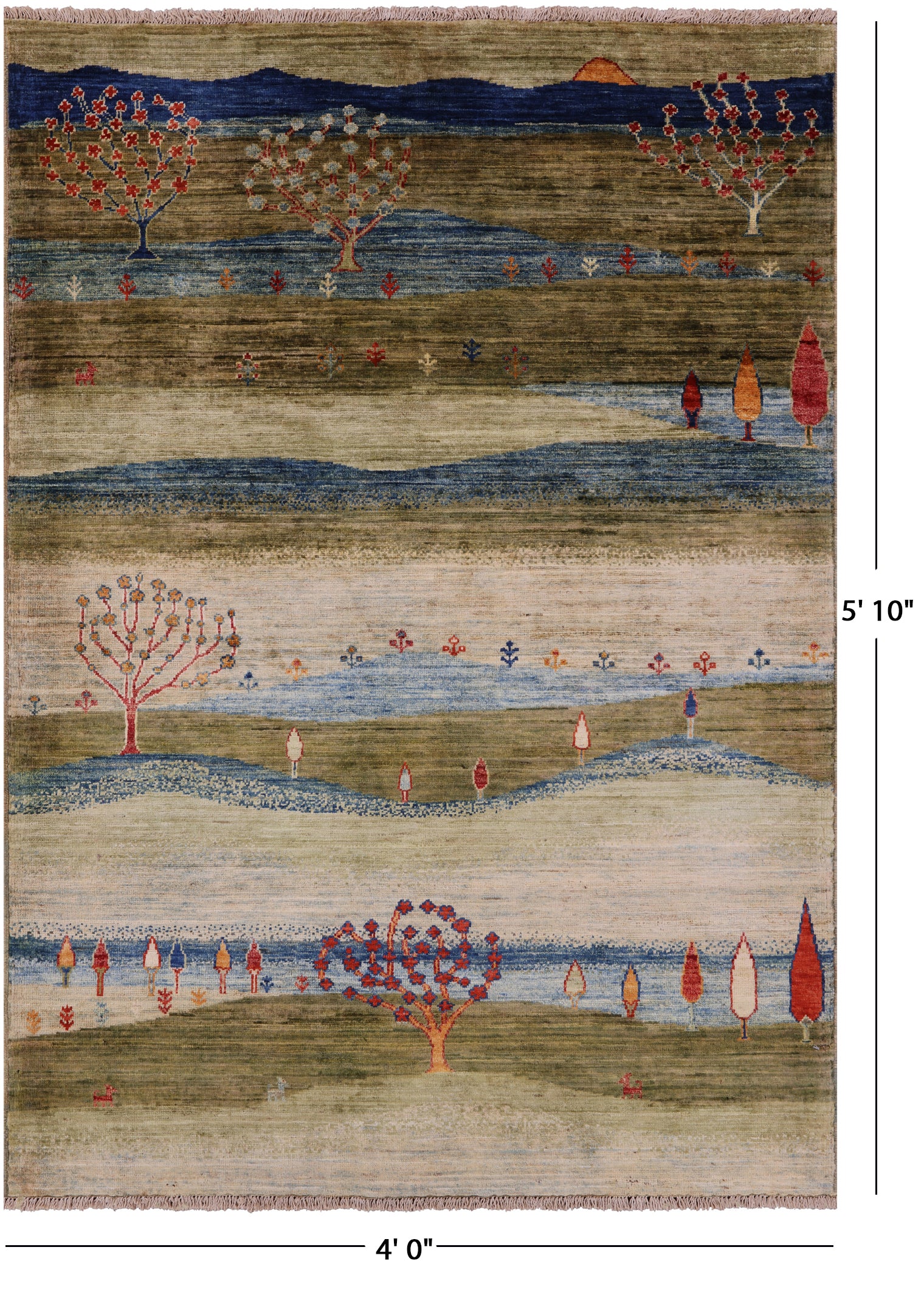 Tribal Persian Gabbeh Hand Knotted Wool Rug - 4' 0" X 5' 10" - Golden Nile