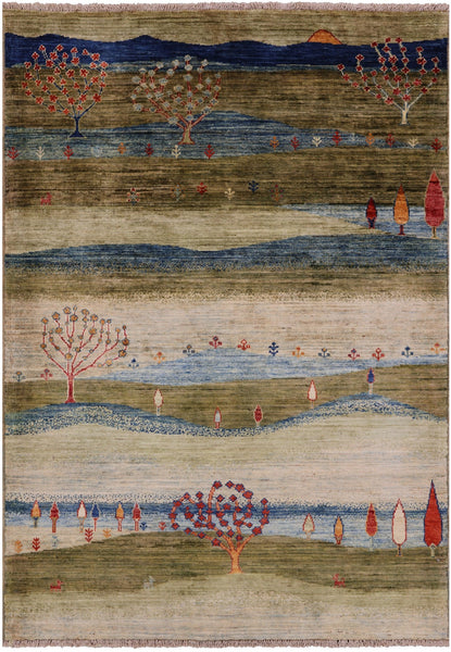 Tribal Persian Gabbeh Hand Knotted Wool Rug - 4' 0" X 5' 10" - Golden Nile