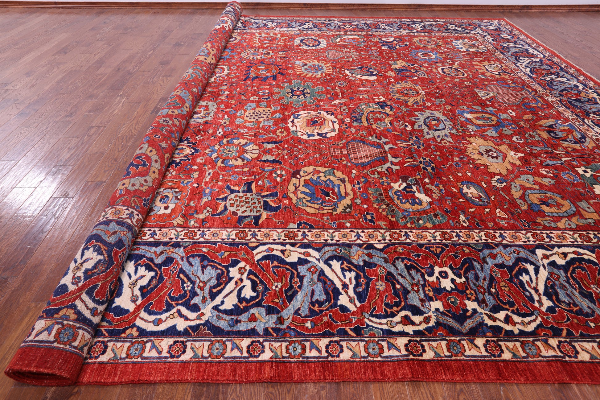 Red Persian Fine Serapi Handmade Wool Rug - 15' 0" X 24' 4" - Golden Nile