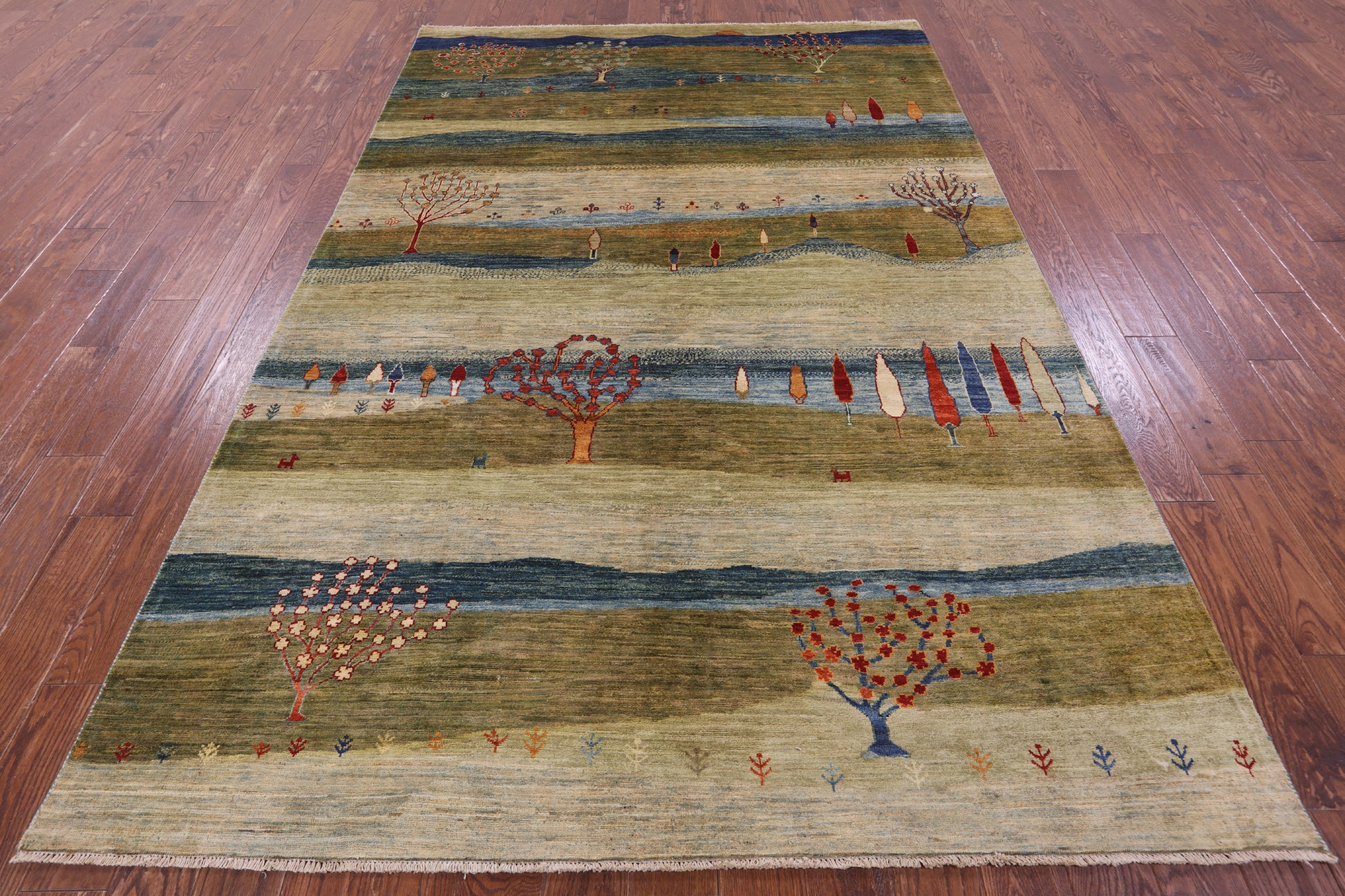 Tribal Persian Gabbeh Hand Knotted Wool Rug - 6' 4" X 9' 7" - Golden Nile