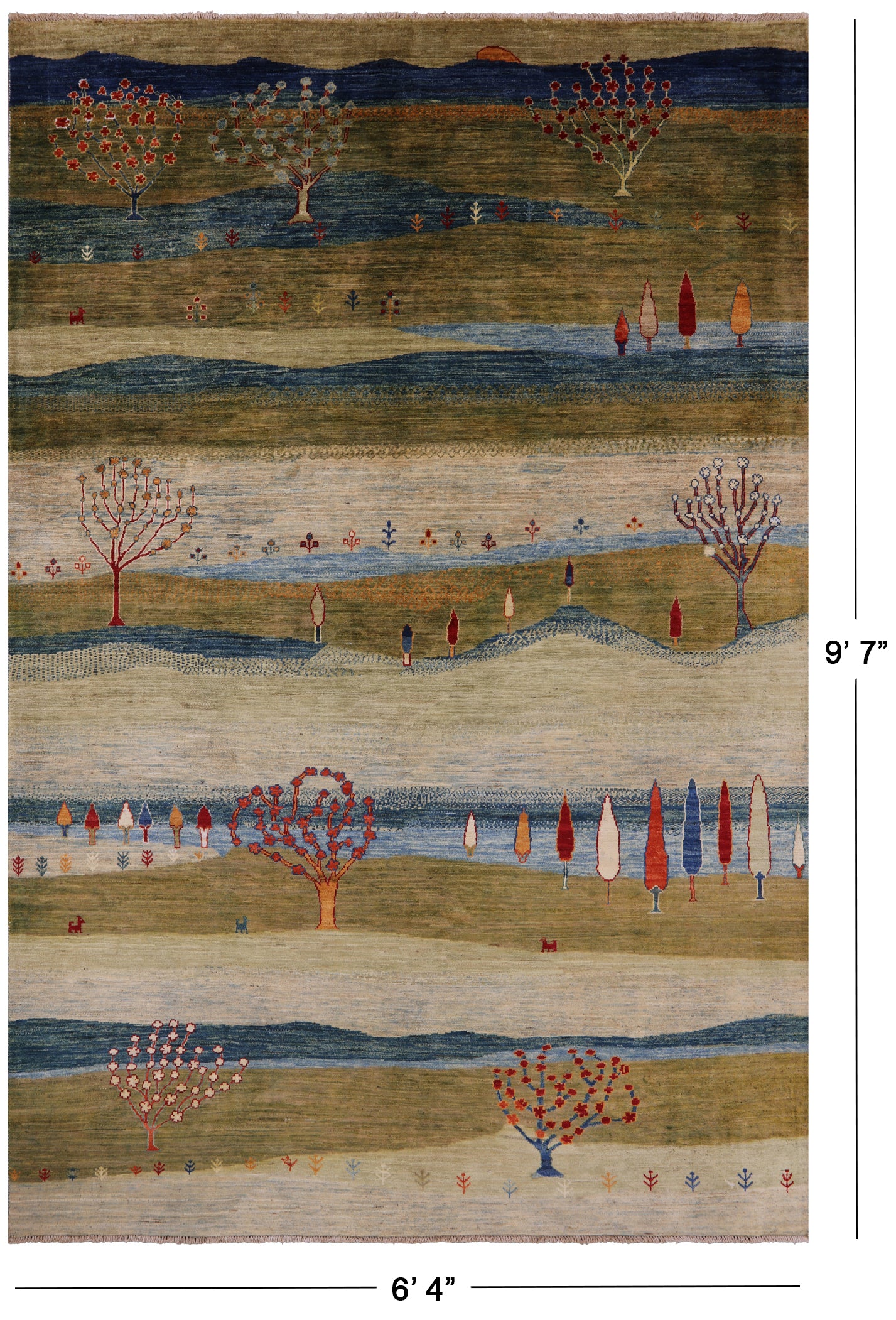 Tribal Persian Gabbeh Hand Knotted Wool Rug - 6' 4" X 9' 7" - Golden Nile