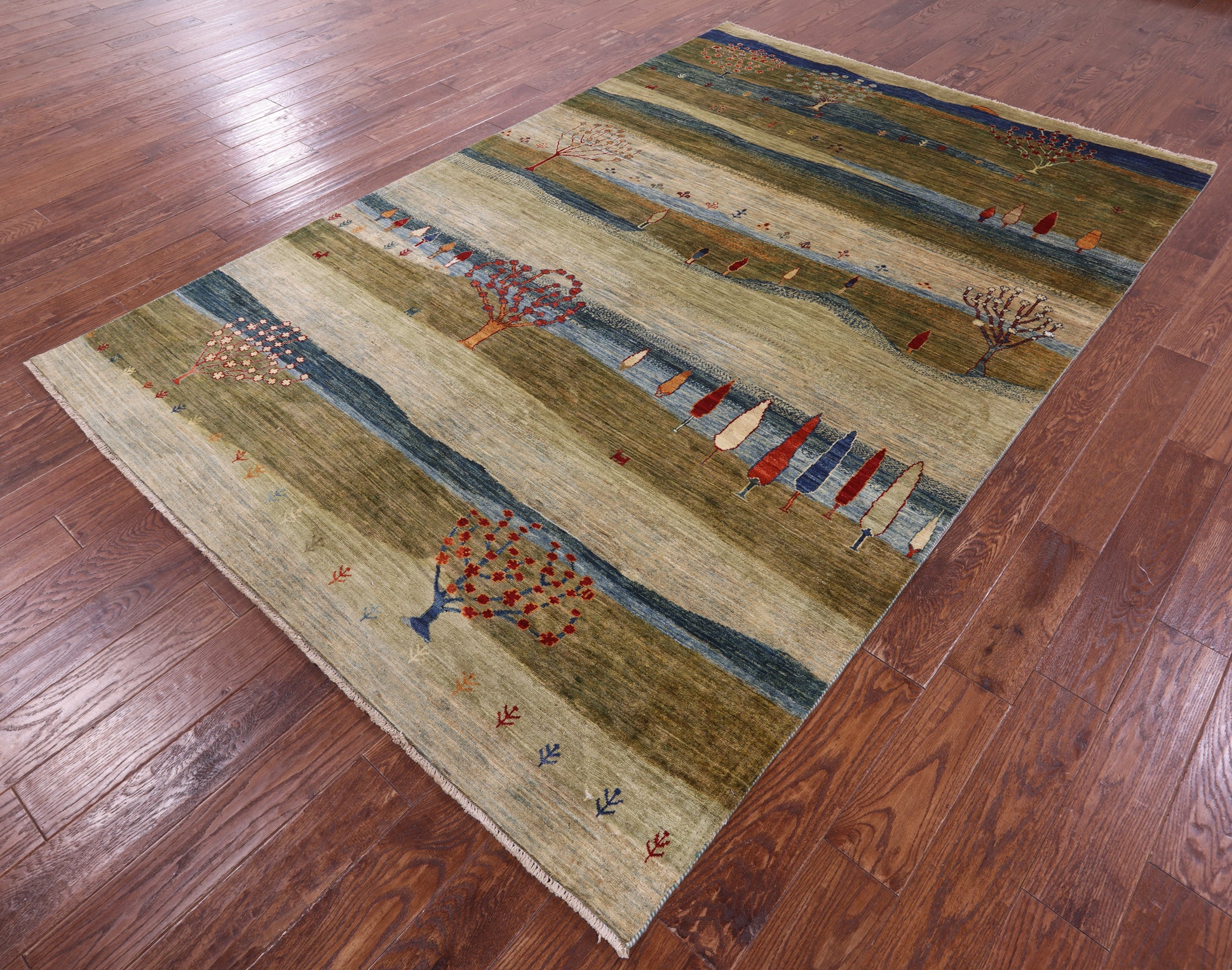 Tribal Persian Gabbeh Hand Knotted Wool Rug - 6' 4" X 9' 7" - Golden Nile