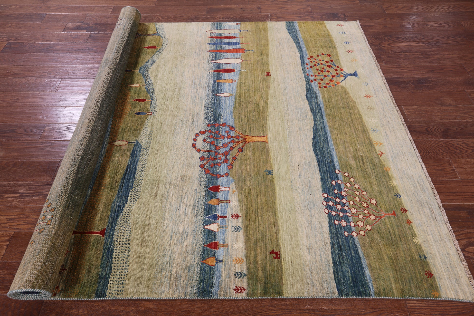 Tribal Persian Gabbeh Hand Knotted Wool Rug - 6' 4" X 9' 7" - Golden Nile