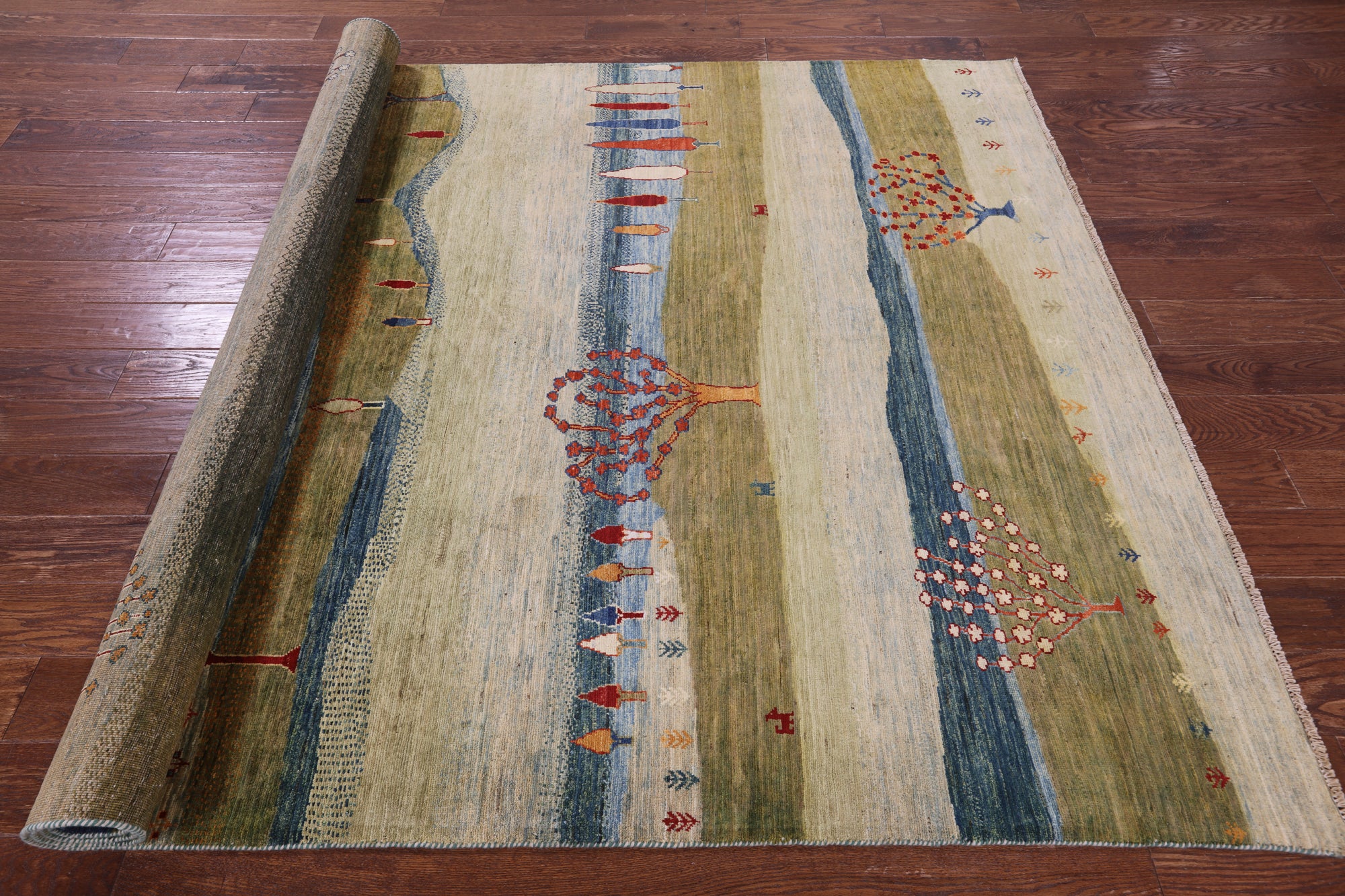 Tribal Persian Gabbeh Hand Knotted Wool Rug - 6' 4" X 9' 7" - Golden Nile