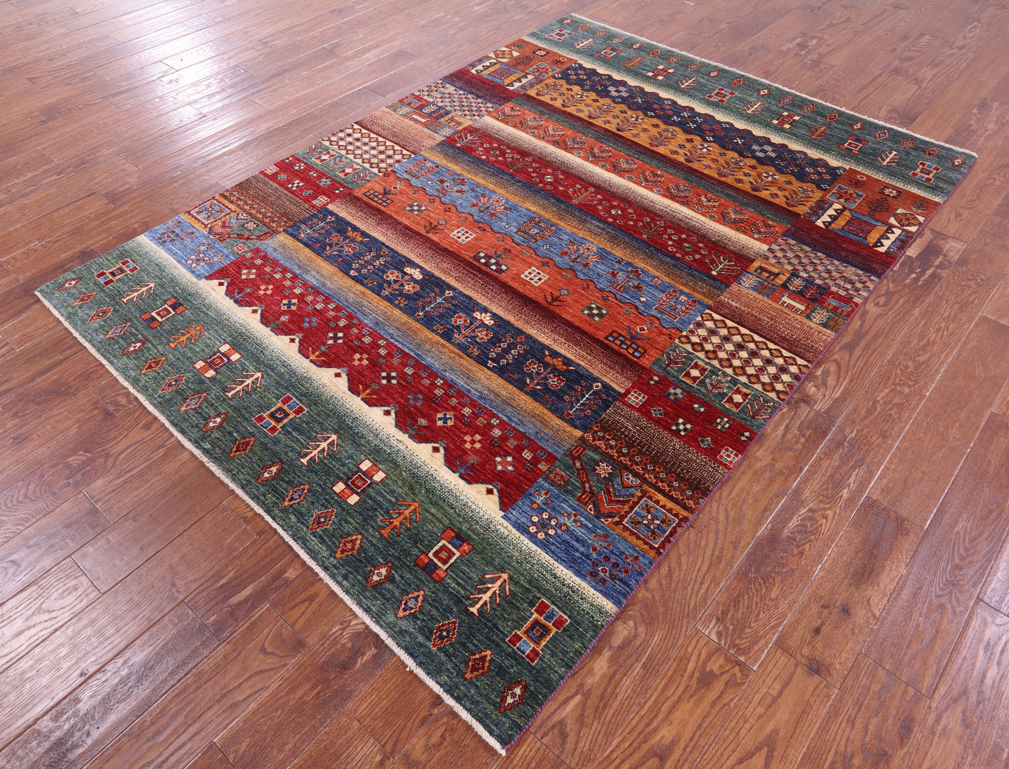 Tribal Persian Gabbeh Hand Knotted Wool Rug - 5' 8" X 7' 10" - Golden Nile