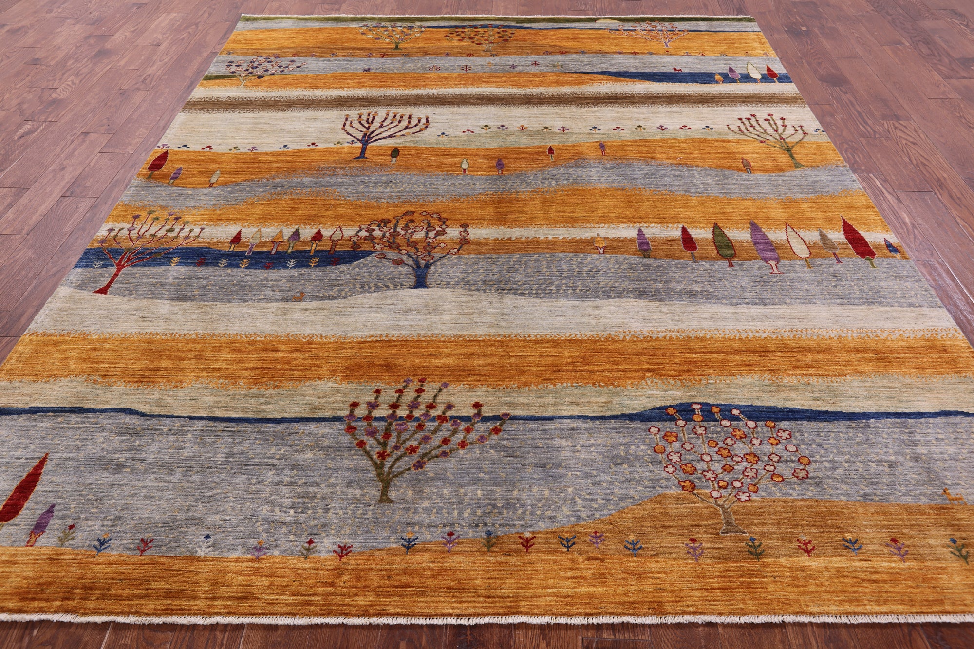 Tribal Persian Gabbeh Hand Knotted Wool Rug - 8' 3" X 9' 9" - Golden Nile