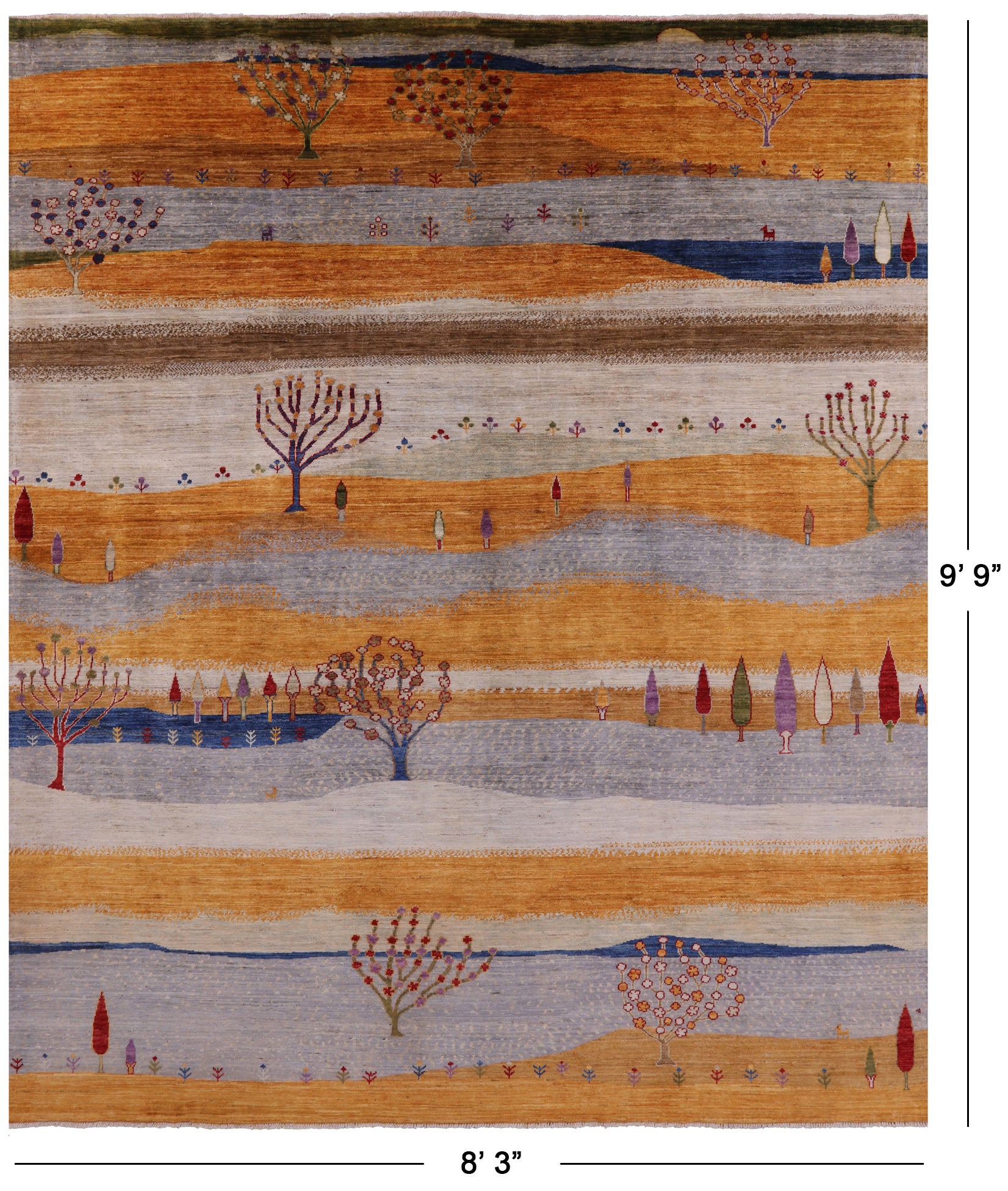 Tribal Persian Gabbeh Hand Knotted Wool Rug - 8' 3" X 9' 9" - Golden Nile