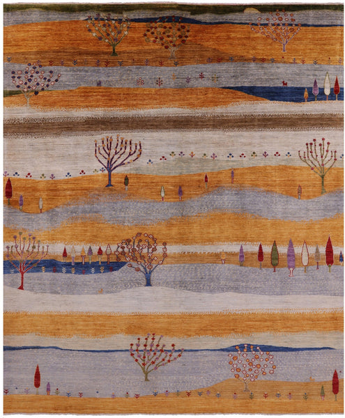Tribal Persian Gabbeh Hand Knotted Wool Rug - 8' 3" X 9' 9" - Golden Nile