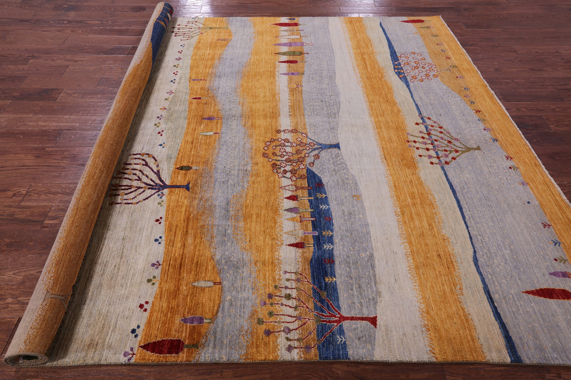 Tribal Persian Gabbeh Hand Knotted Wool Rug - 8' 3" X 9' 9" - Golden Nile