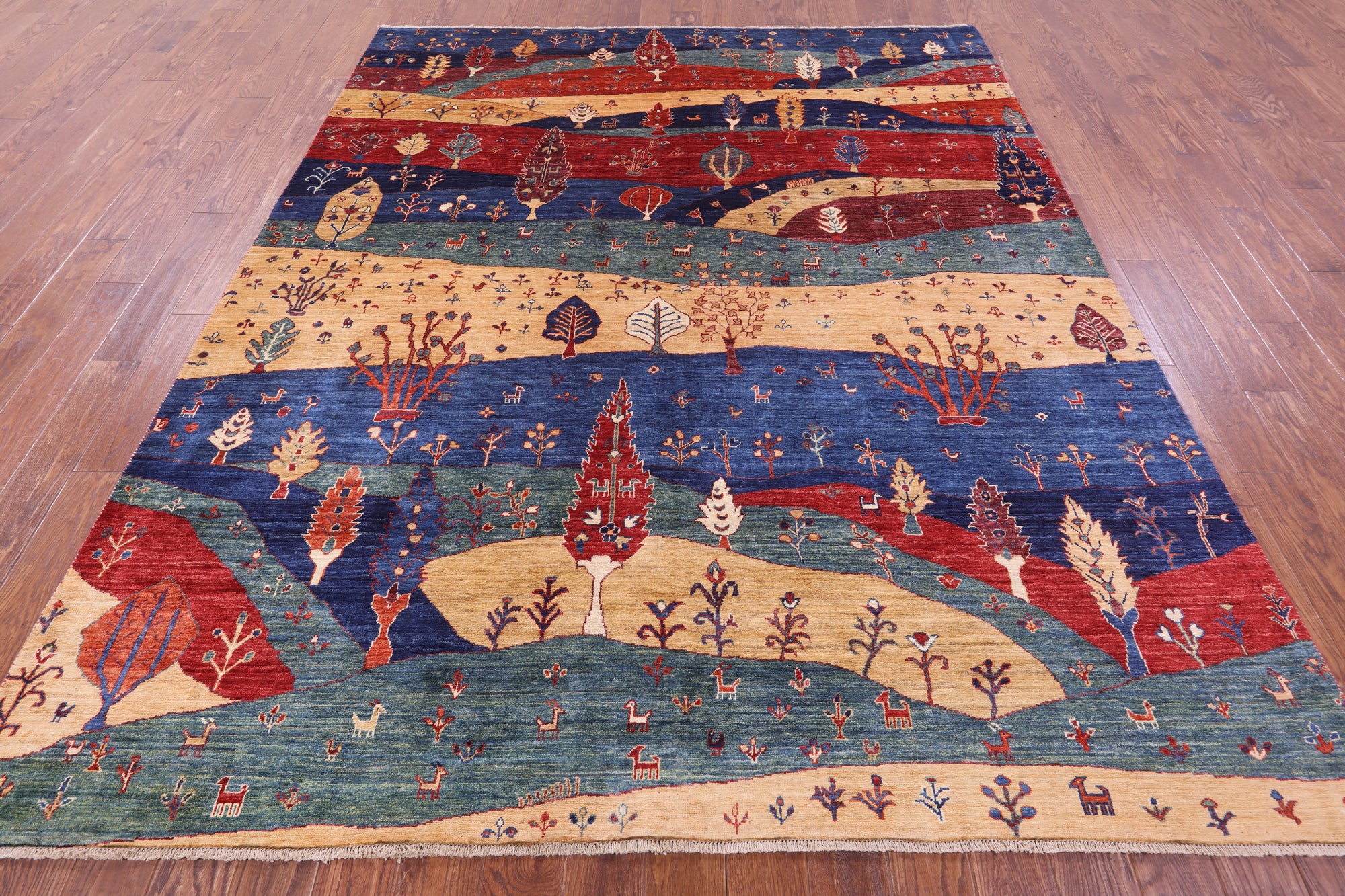 Tribal Persian Gabbeh Hand Knotted Wool Rug - 7' 10" X 9' 8" - Golden Nile