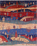 Tribal Persian Gabbeh Hand Knotted Wool Rug - 7' 10" X 9' 8" - Golden Nile