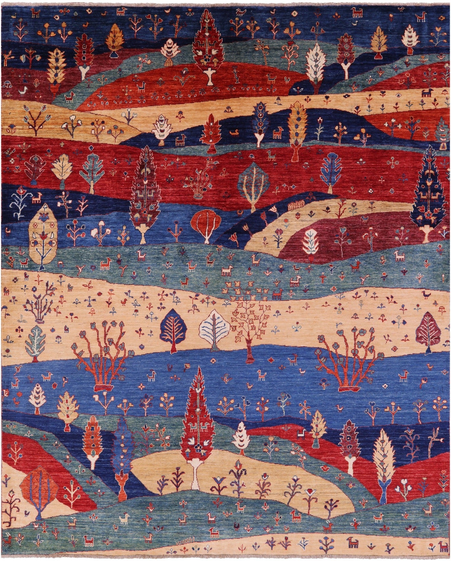 Tribal Persian Gabbeh Hand Knotted Wool Rug - 7' 10" X 9' 8" - Golden Nile