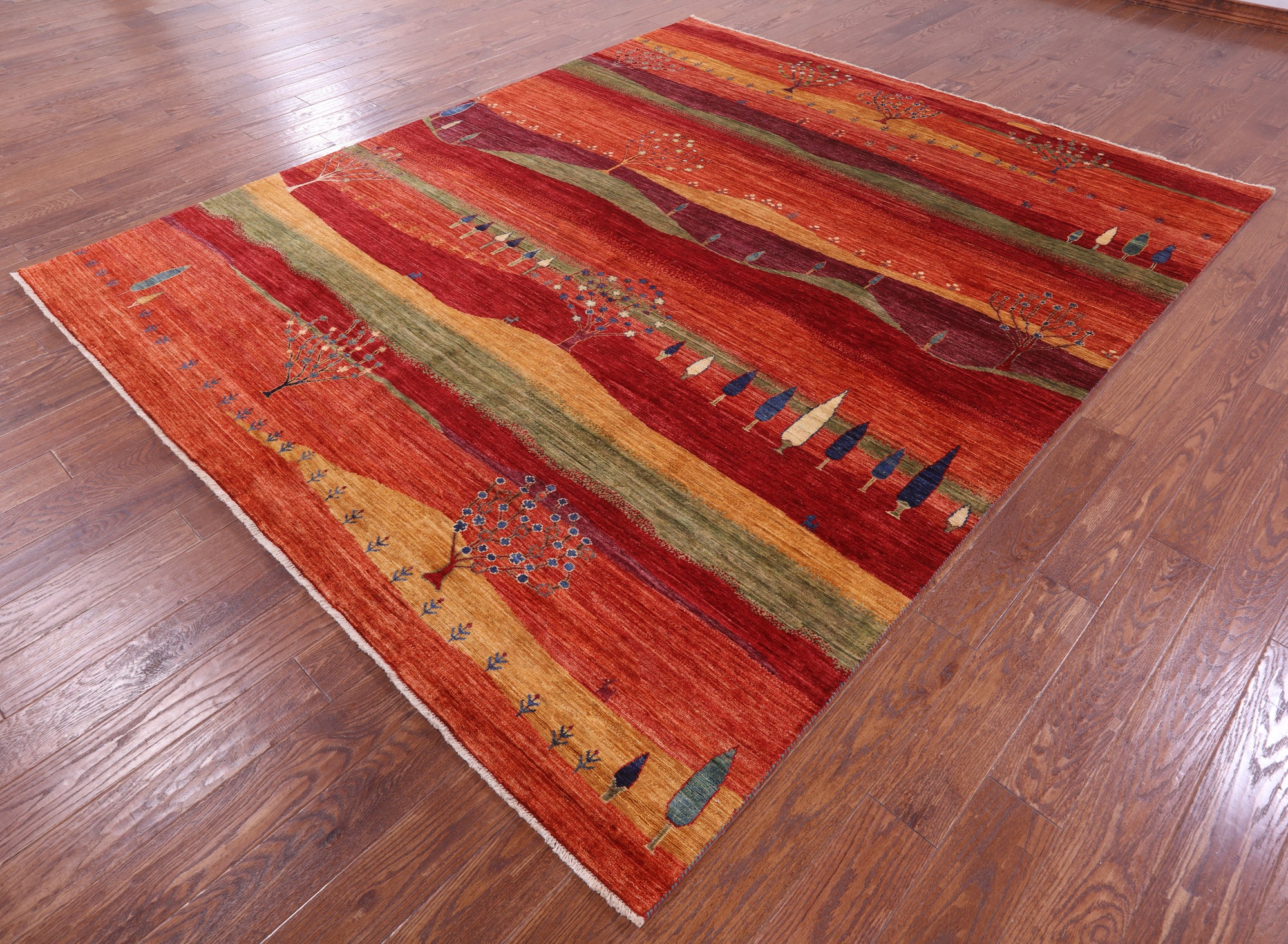 Tribal Persian Gabbeh Handmade Wool Rug - 8' 2" X 9' 9" - Golden Nile