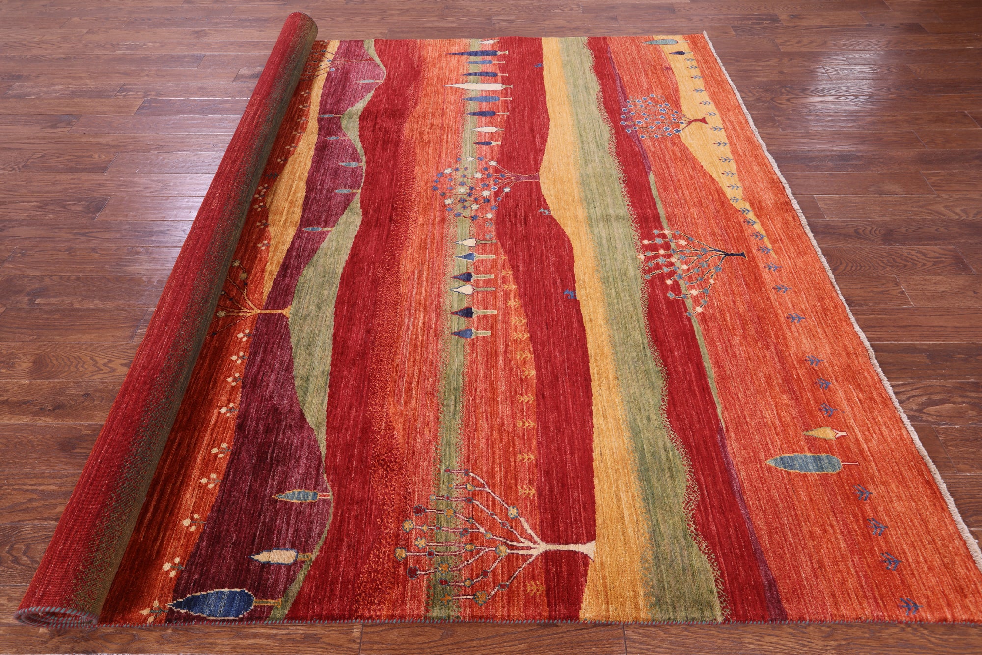Tribal Persian Gabbeh Handmade Wool Rug - 8' 2" X 9' 9" - Golden Nile