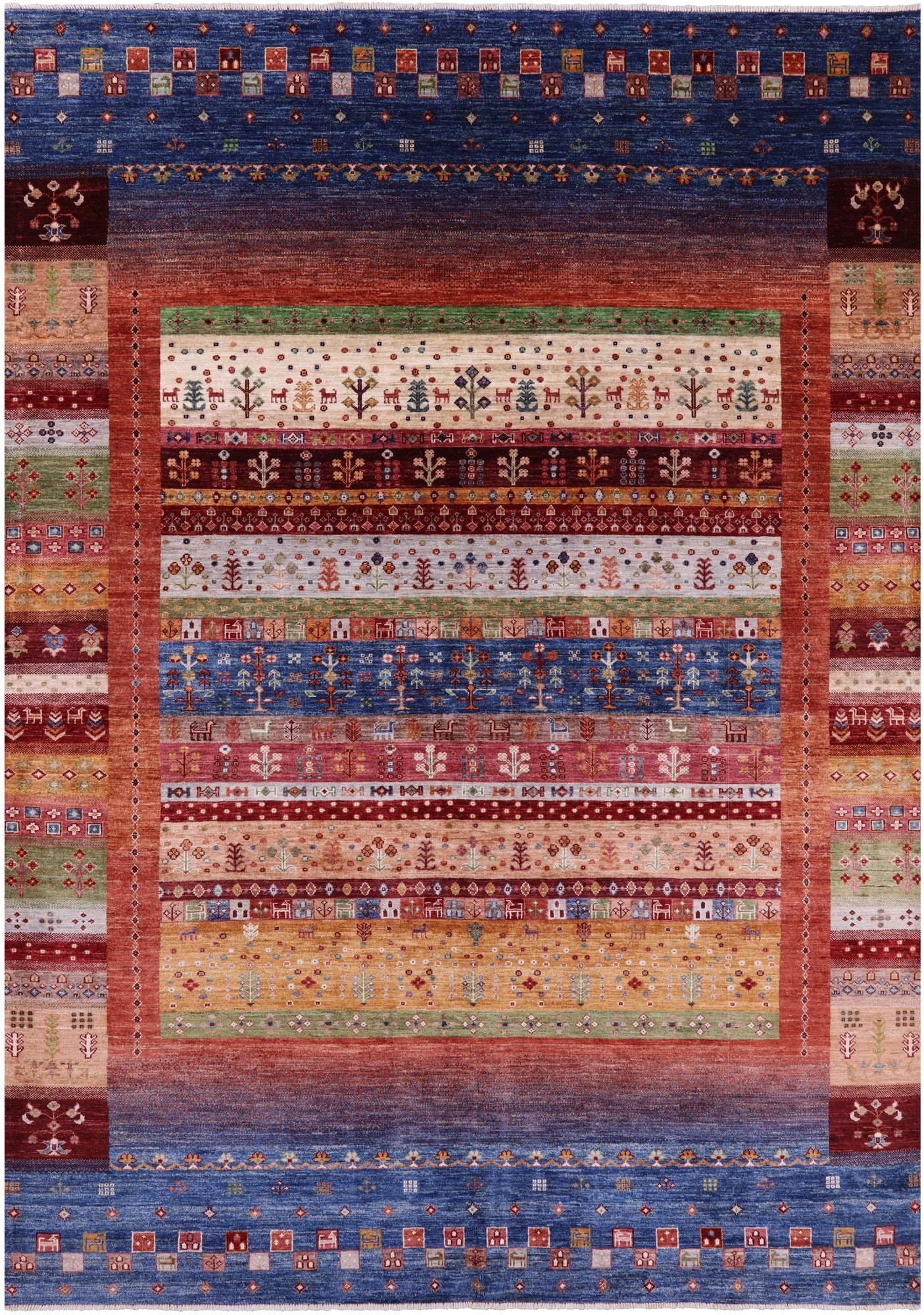 Tribal Persian Gabbeh Hand Knotted Wool Rug - 7' 0" X 9' 10" - Golden Nile