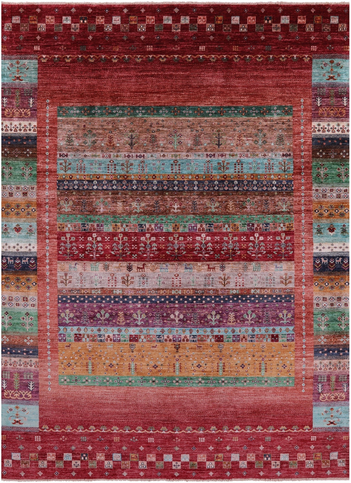 Tribal Persian Gabbeh Hand Knotted Wool Rug - 7' 0" X 9' 9" - Golden Nile