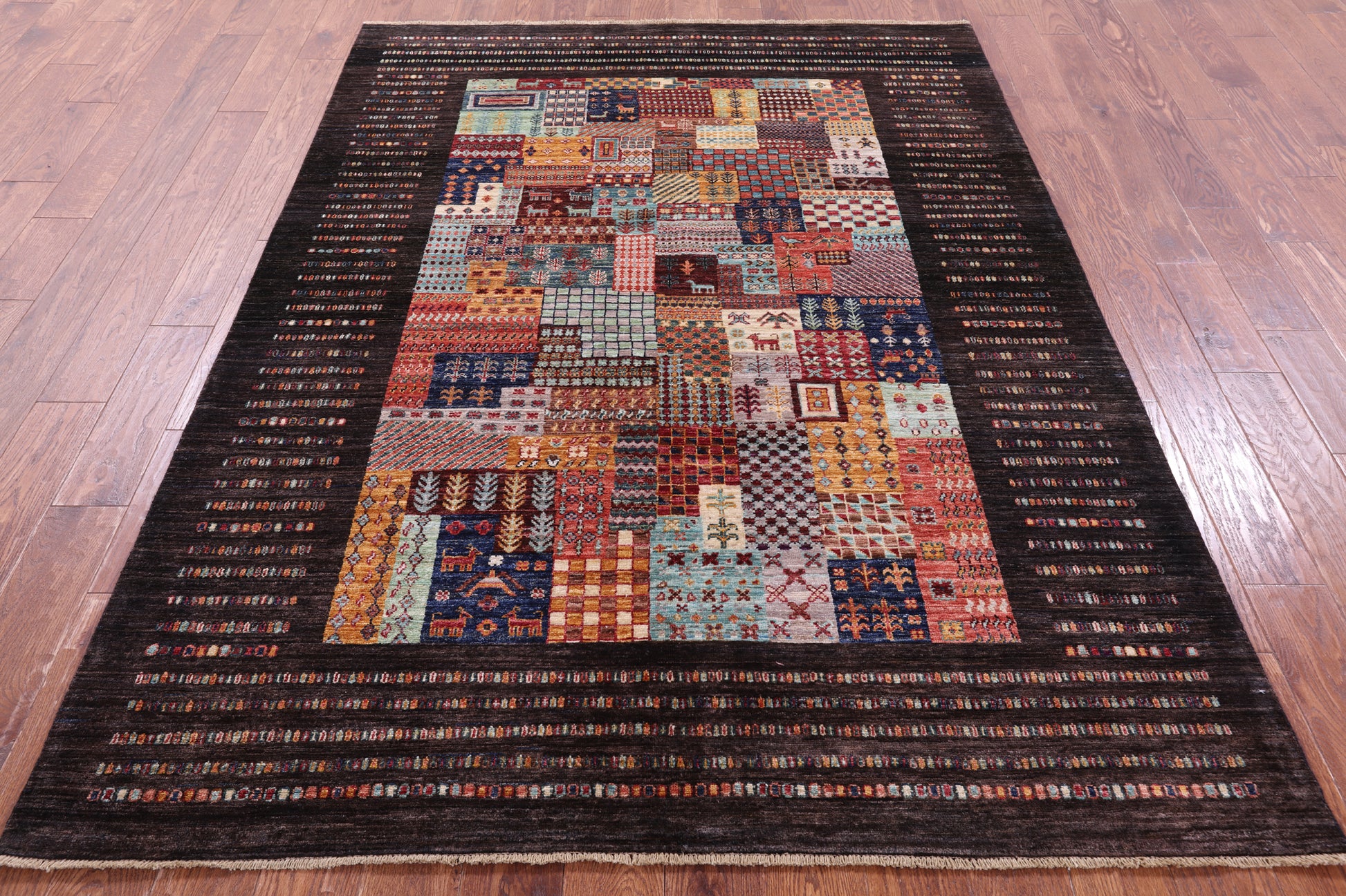 Brown Tribal Persian Gabbeh Handmade Wool Rug - 5' 8" X 7' 8" - Golden Nile