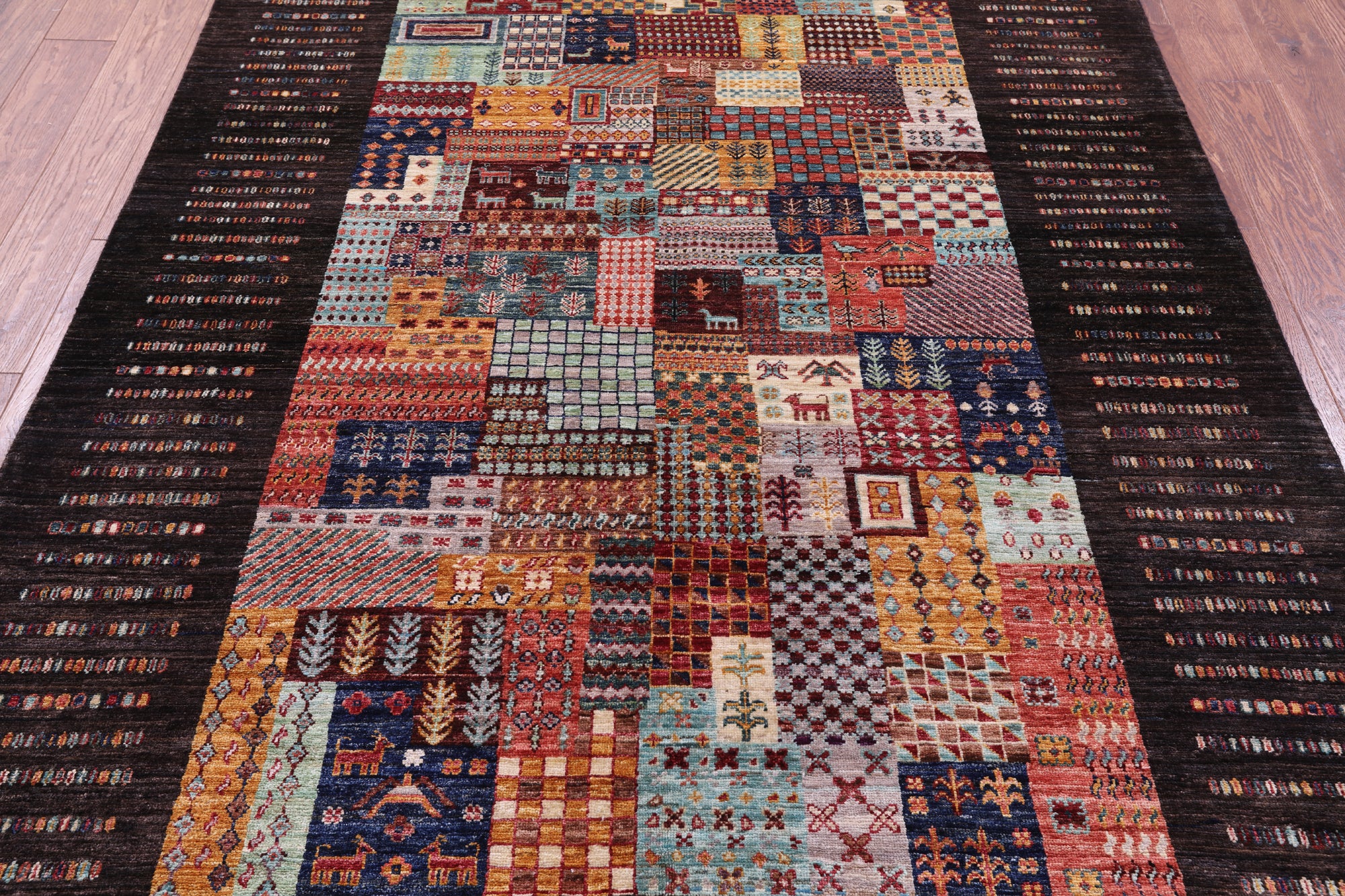 Brown Tribal Persian Gabbeh Handmade Wool Rug - 5' 8" X 7' 8" - Golden Nile