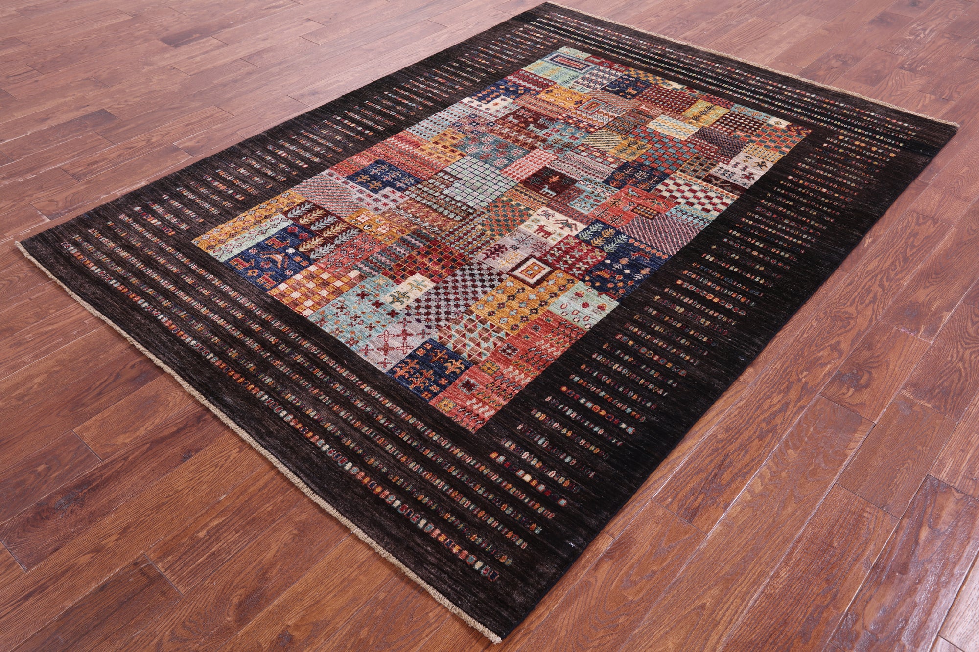 Brown Tribal Persian Gabbeh Handmade Wool Rug - 5' 8" X 7' 8" - Golden Nile
