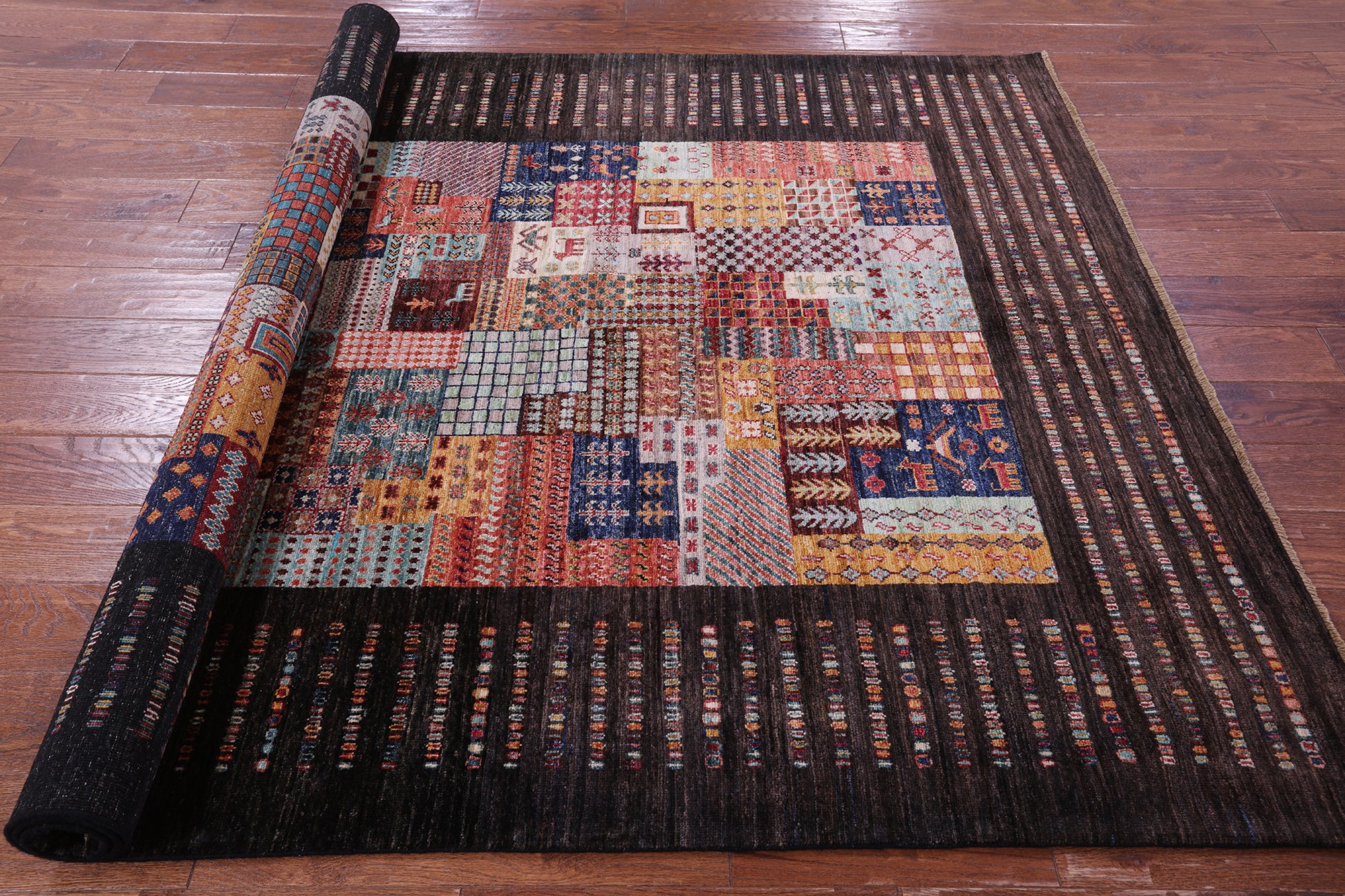 Brown Tribal Persian Gabbeh Handmade Wool Rug - 5' 8" X 7' 8" - Golden Nile