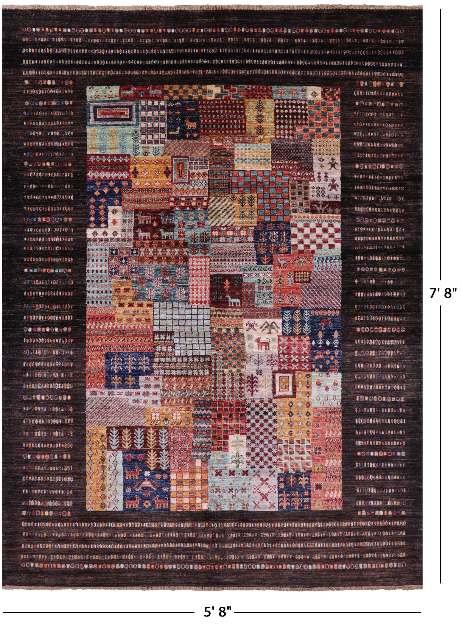Brown Tribal Persian Gabbeh Handmade Wool Rug - 5' 8" X 7' 8" - Golden Nile