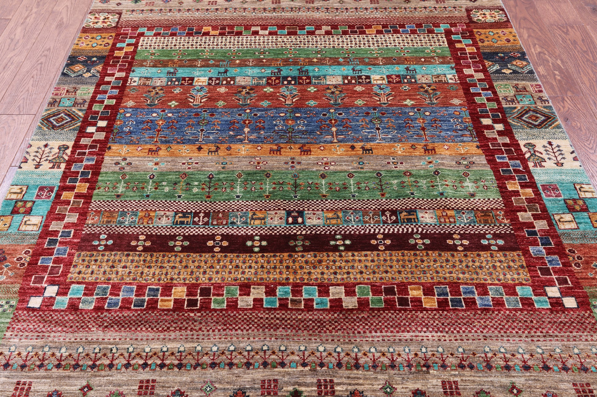 Tribal Persian Gabbeh Hand Knotted Wool Rug - 5' 0" X 6' 8" - Golden Nile